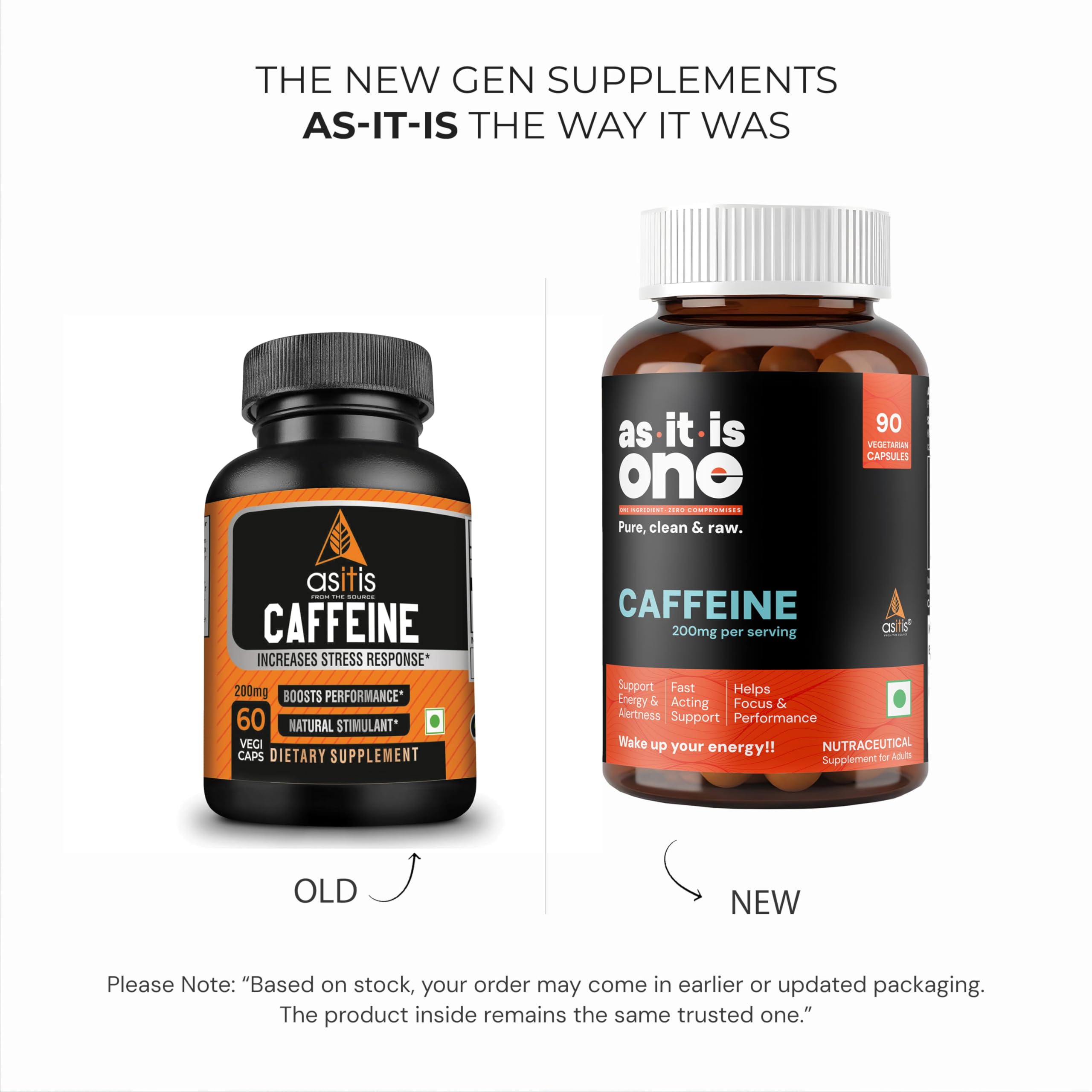 AS-IT-IS One Caffeine Capsules 200mg | Pre-Workout Supplement for Men & Women | Stimulant Support for Energy, Endurance & Focus – 90 Capsules