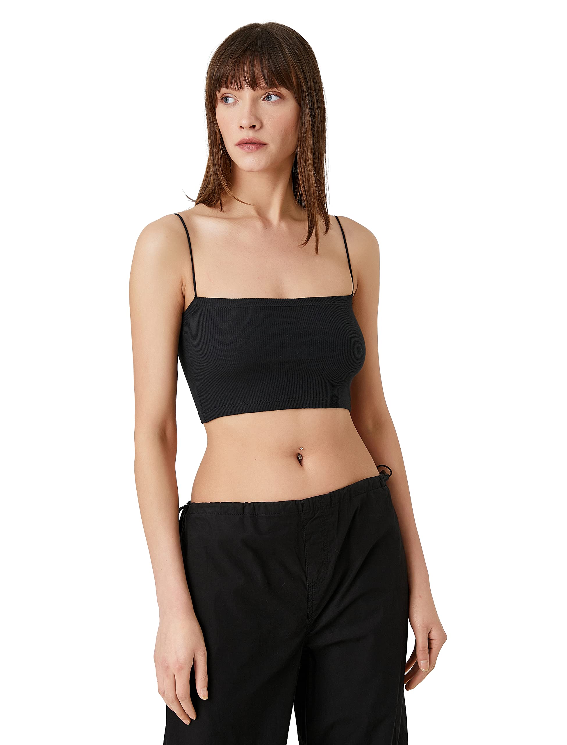 Crop Atlet Kare Yaka İnce Askılı Pamuklu