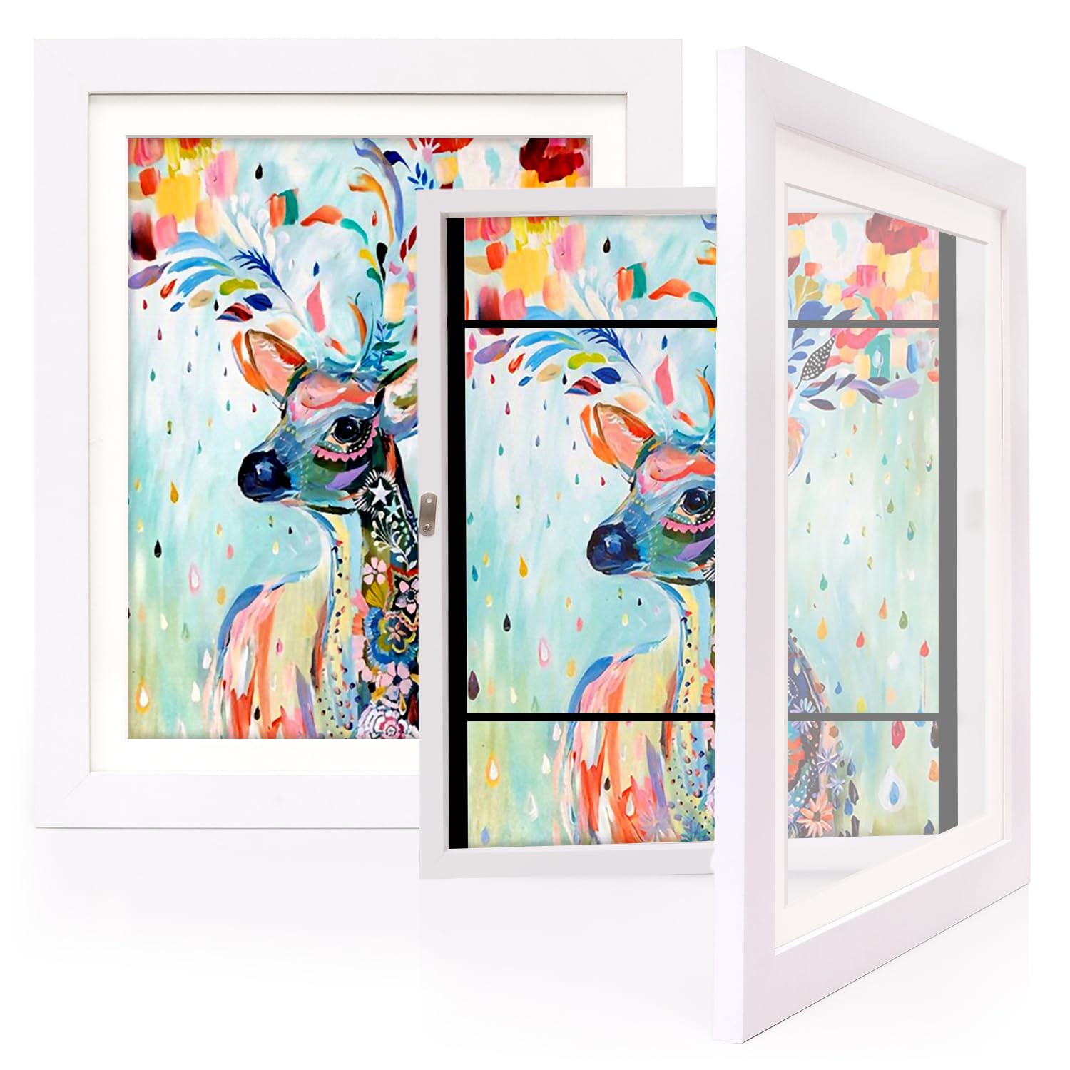 2-Pack Kids Art Frame - 8.5x11 Inch Frame with Mat & 10x12.5 Matless Display - Solid Wood Art Gallery for 150 Drawings/3D Crafts - Child-Safe Tabletop & Wall Mount, White