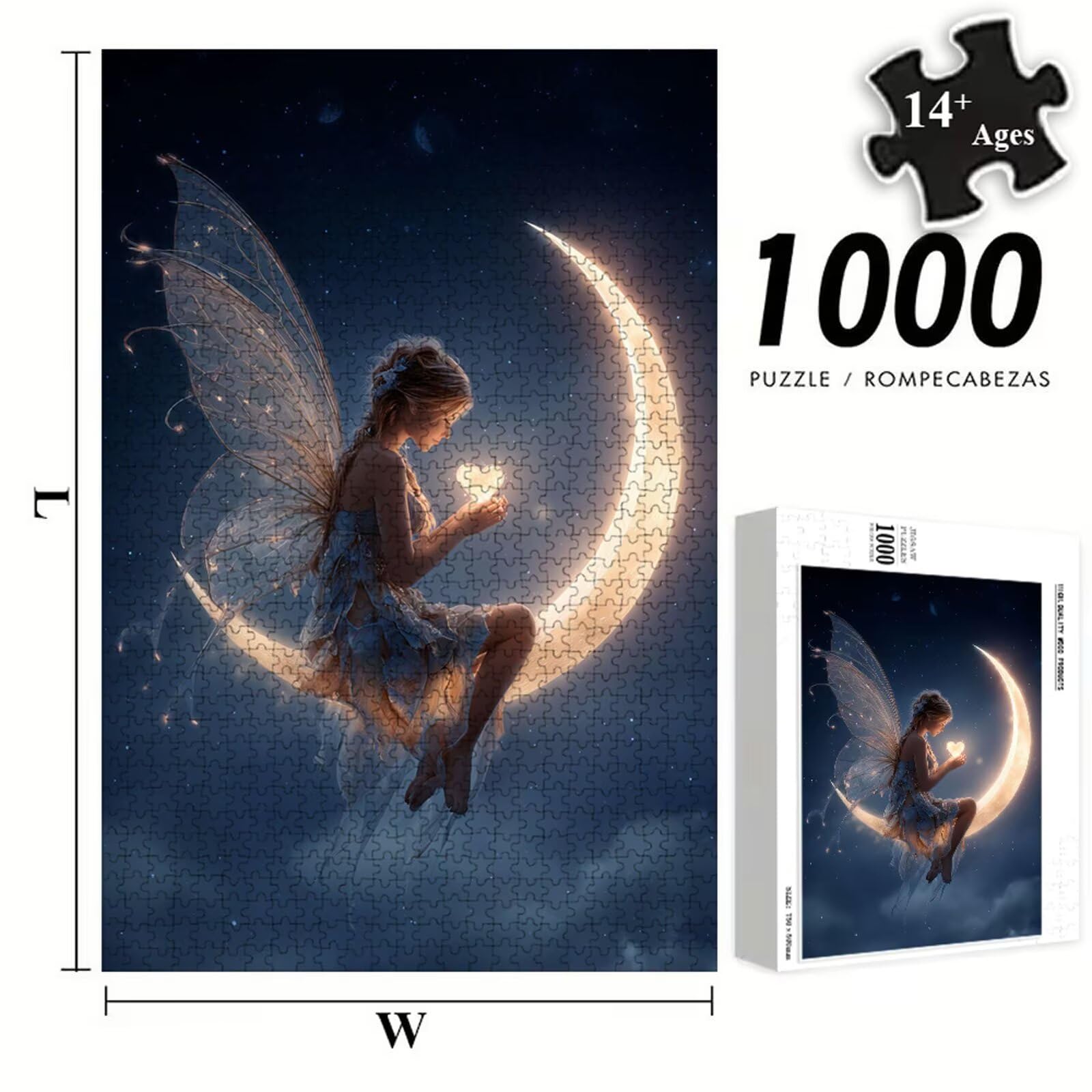Puzzle 2000 elementów - Wróżka i Księżyc - Trwałe drewniane puzzle z literami na plecach - 70 x 100 cm - Kreatywne hobby bez kurzu - Artykuł kolekcjonerski i 14 lat w ponad P3#1353