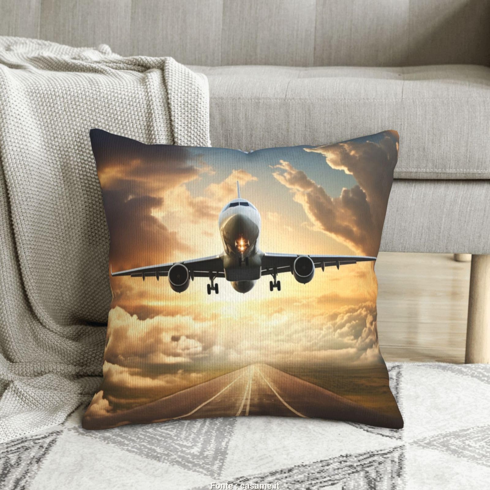 Housses de coussin velours côtelé avion 45x45 déco pour salon lit voiture