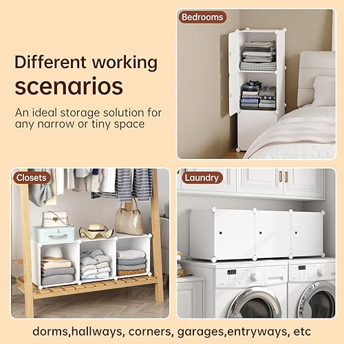 Miniatura 6 de MAGINELS Organizador de almacenamiento de 3 cubos, gabinete de plástico con puerta. Estantes de almacenamiento de ropa de cubo estrecho,