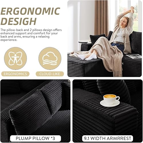 Miniatura 4 de Sofá modular Cloud de 104 pulgadas con diván en forma de L, sofás tapizados modernos con asiento profundo, sofá comprimido de esponja de pana para