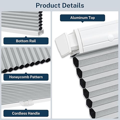 Miniatura 5 de Persianas celulares sin cordón, sin taladro, para ventana de interior, extraíbles y fáciles de instalar, persianas de tela con aislamiento térmico