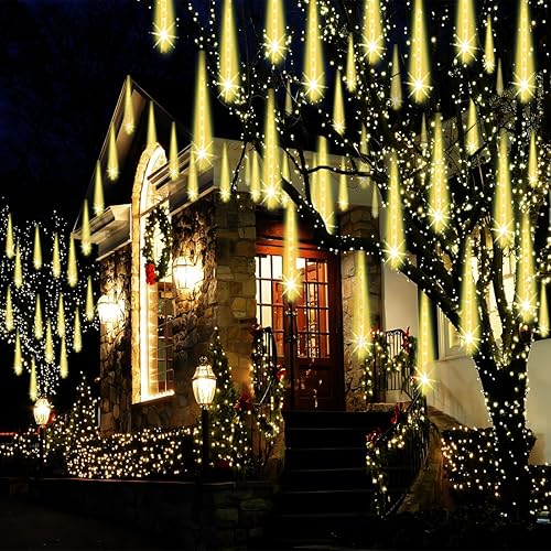 Miniatura 4 de Luces de Navidad para exteriores, con certificación UL, 8 tubos, 192 LED, lluvia de meteoros, luces de carámbano para árbol de Navidad, decoraciones
