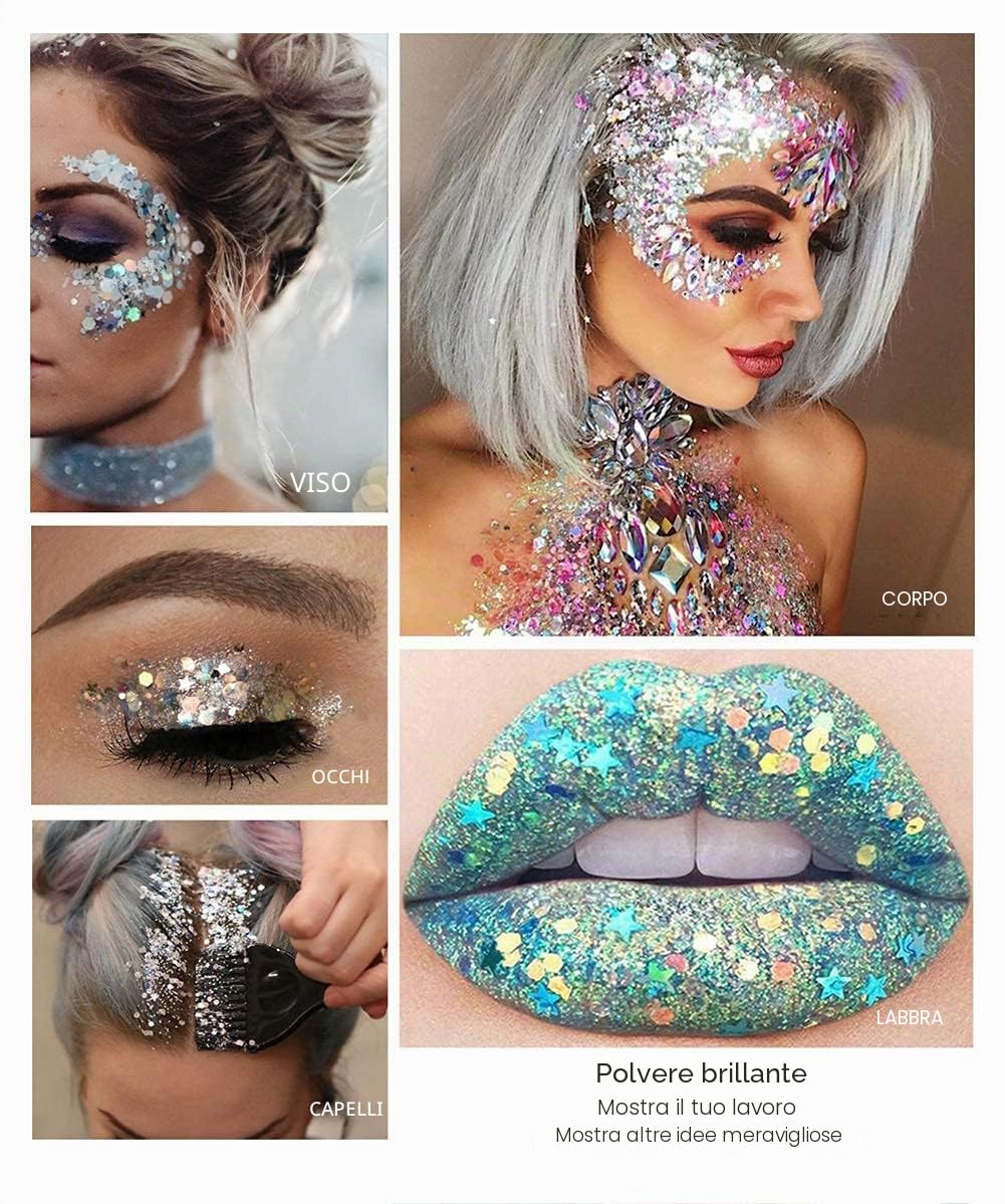 Glitter Body Gel, con lustrini, per festival, prodotto cosmetico per viso, capelli, unghie; trucco di lunga durata, sfavillante, 30 g