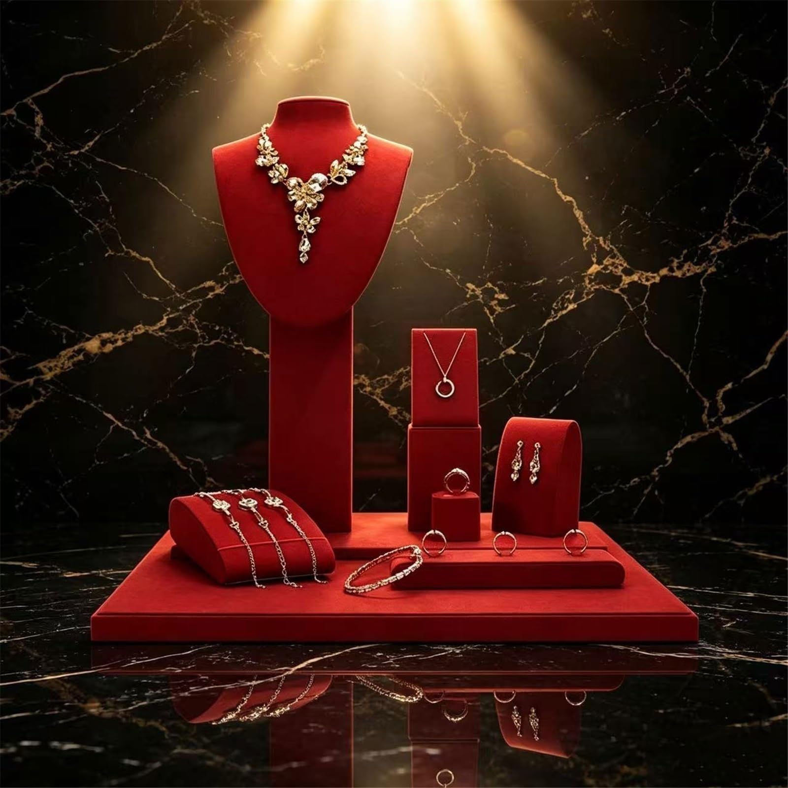 Organizer Schmuckständer-Set aus roter Mikrofaser for Halsketten