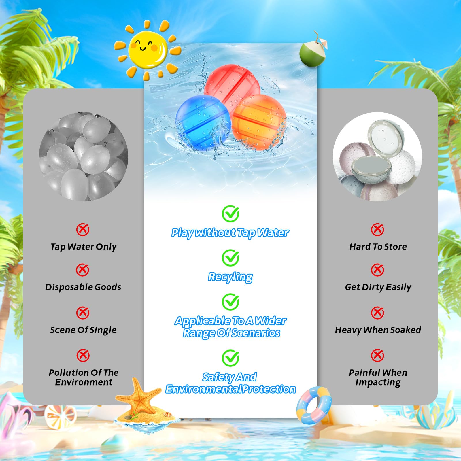 Reusable Water Balloons for Kids Water Bombs Splash Balls for Pool Refillable Quick Fill for Water Fight Game Water Park - Image 3