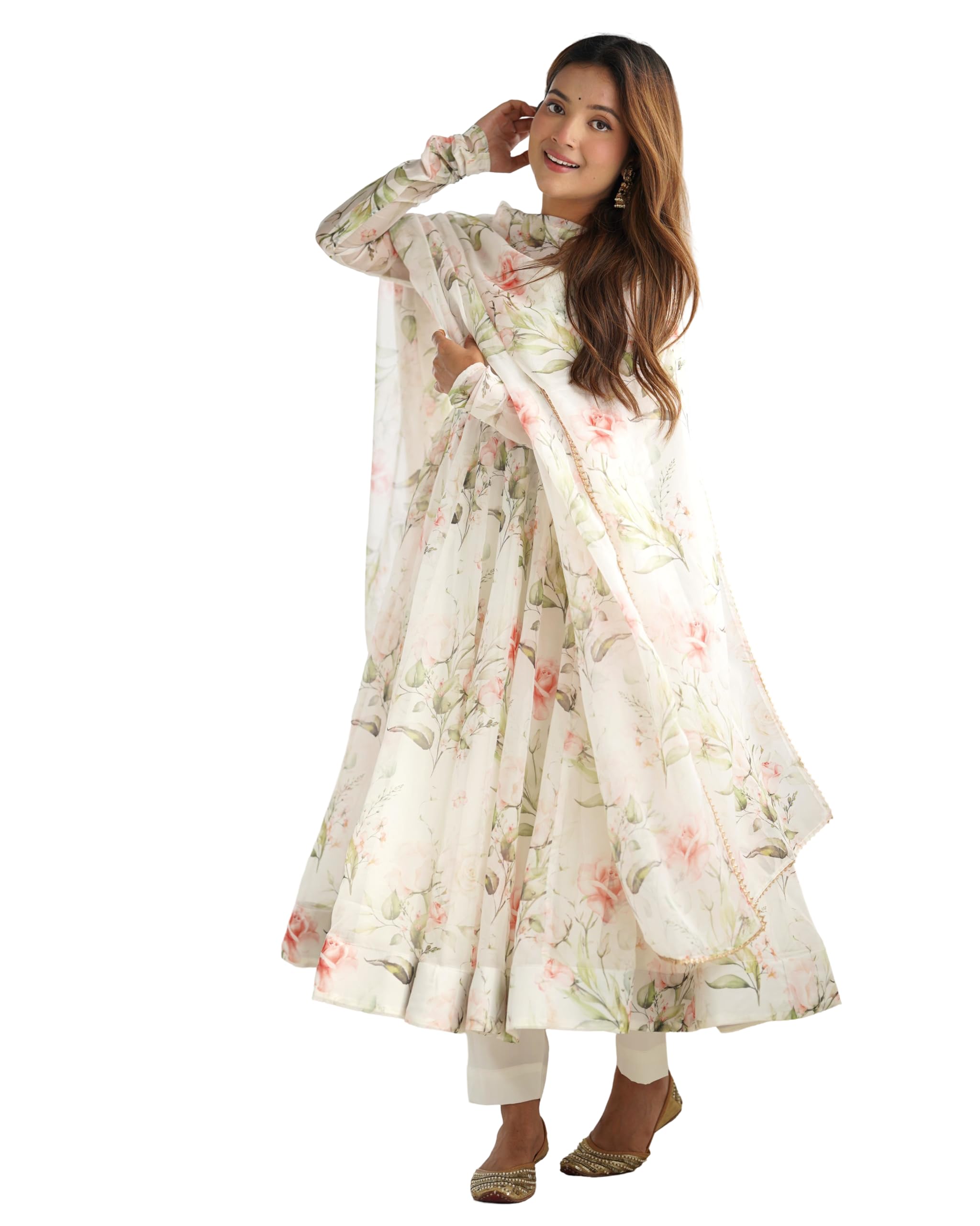velaca enterprise Pure Soft Organza Silk Fully Flared Gown and Pant with Dupatta Set.-picture-45