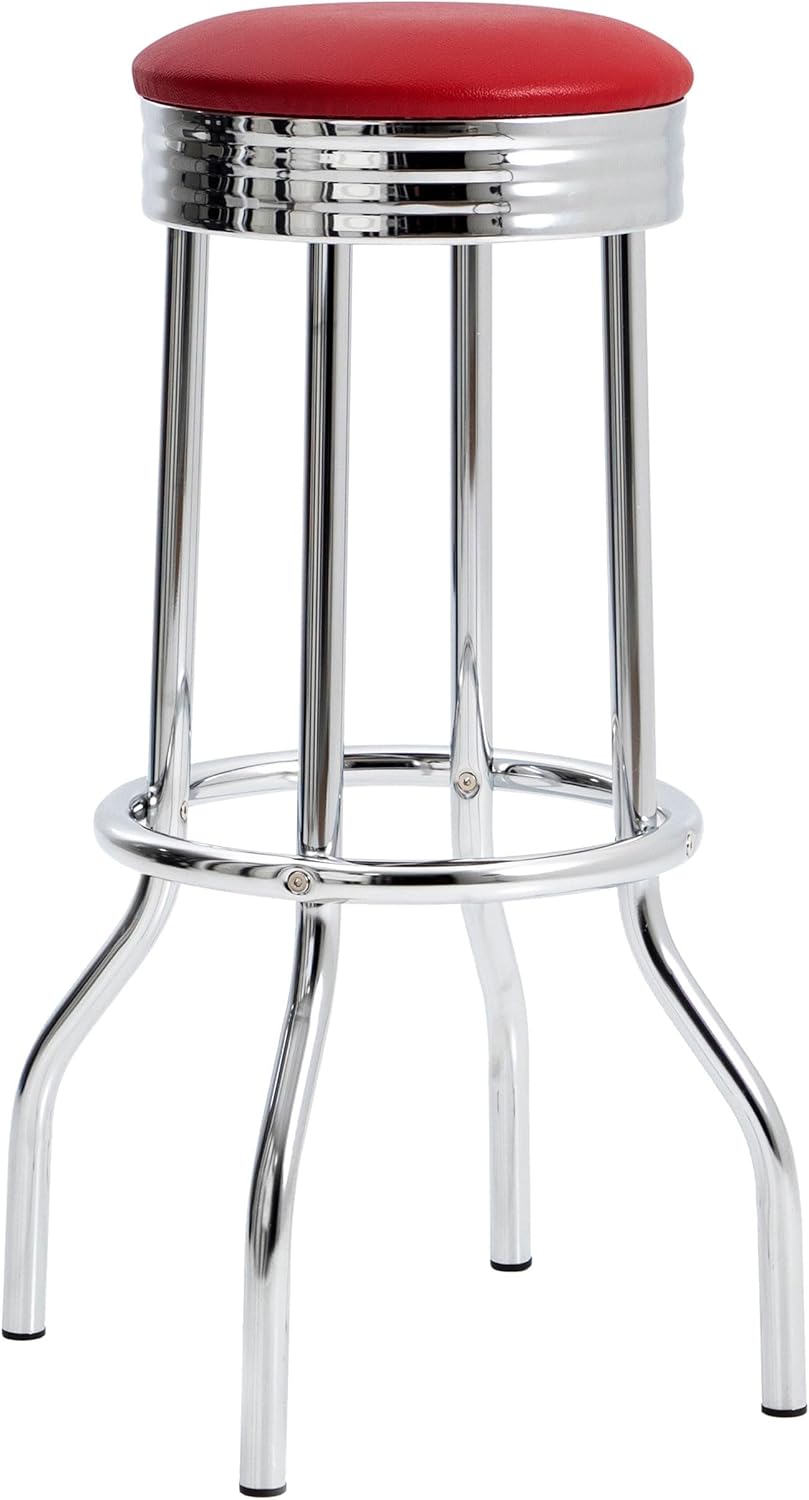 BOWERY HILL Bar Stool Chair in Red | Seat Height 30" | with Round Seat, Footrest | Indoor for Dining Room Kitchen Bar Table (Set of 2)