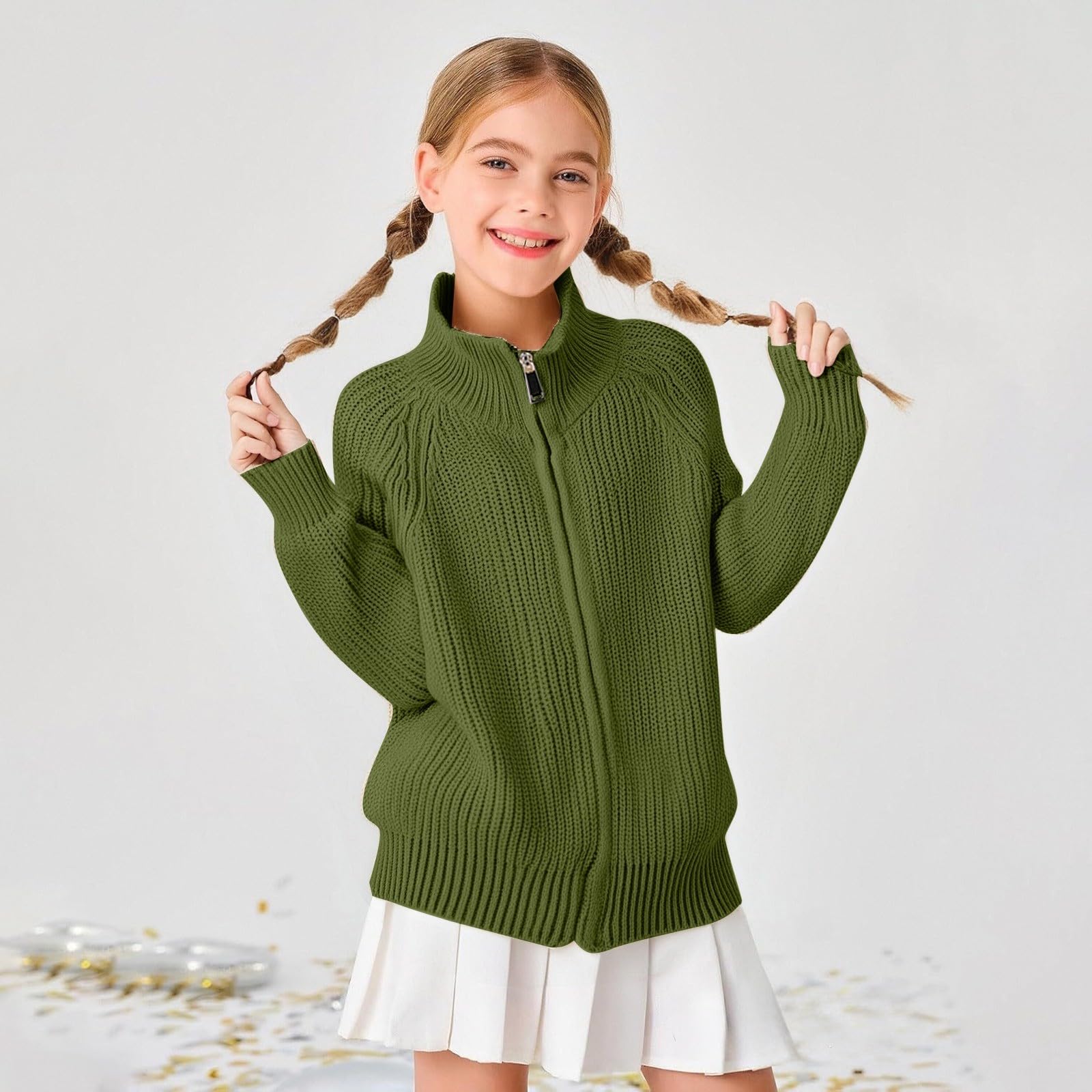 Generico Maglione Bambina 4 Anni,Classico Cardigan con Cerniera Frontale in Tinta Unita per Bambine E Bambini Comodo Capospalla in Maglia per Bambini
