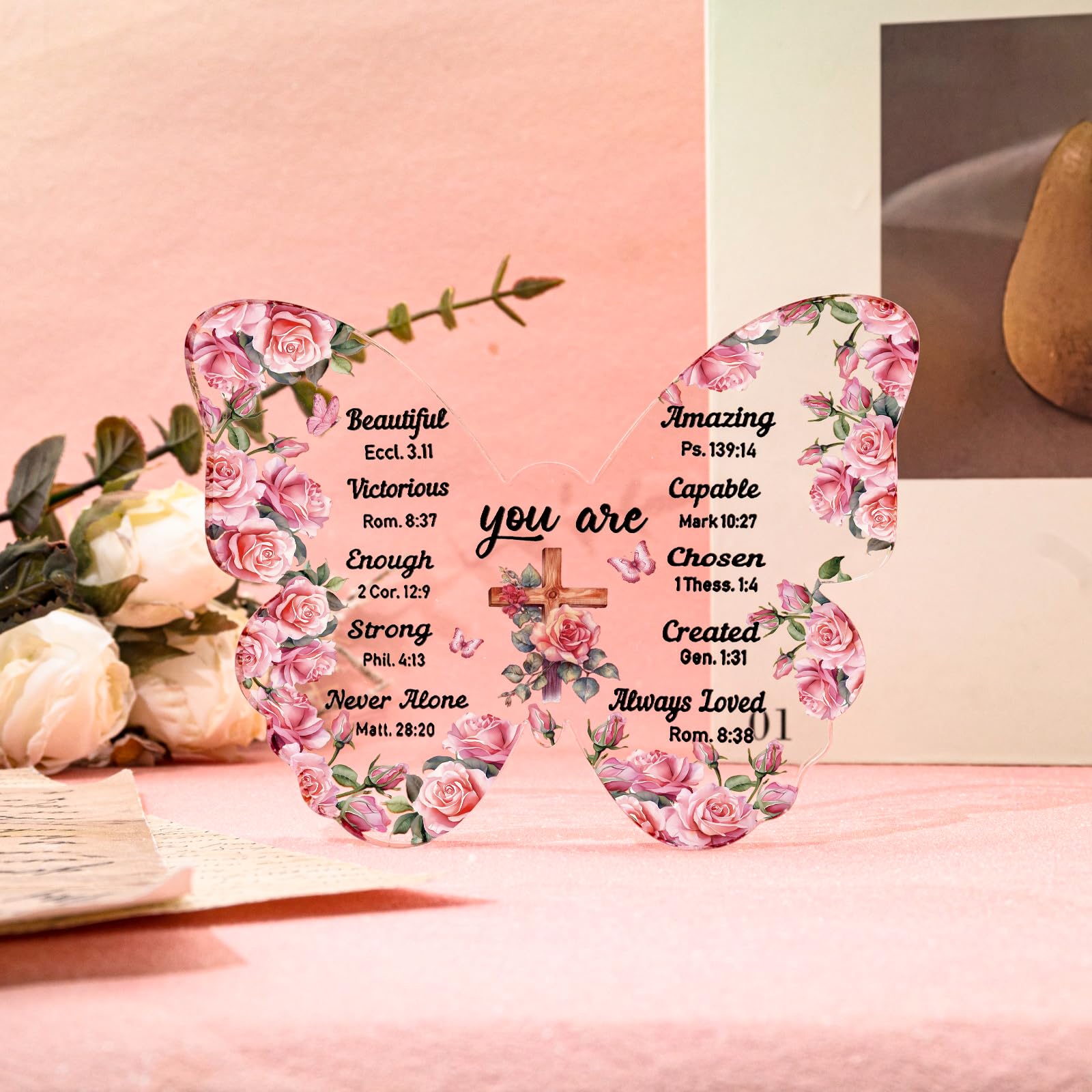 Butterfly Gifts for Women Christian Gifts for Women Faith Birthday Inspirational Spiritual Catholic Gift Best Friend Acrylic Decorations Religious Encouragement Gift For Mom Sister Thanksgiving