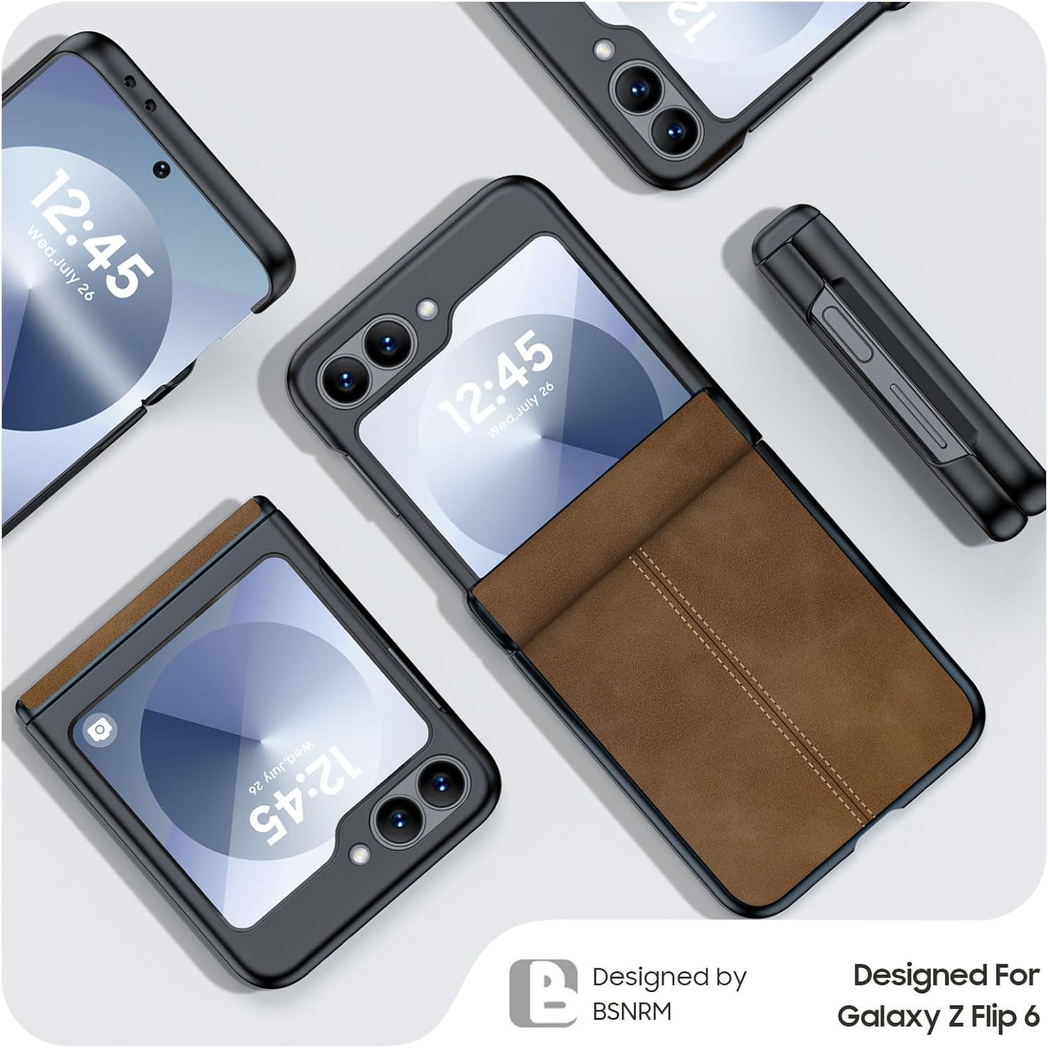 for Samsung Galaxy Z Flip 6 Case/Z Flip 7 FE Case with Hinge Protection & Built-in Screen Protector, Ultra Thin Leather Shockproof Cover Phone Case for Galaxy Z Flip 6/Z Flip 7 FE-Brown