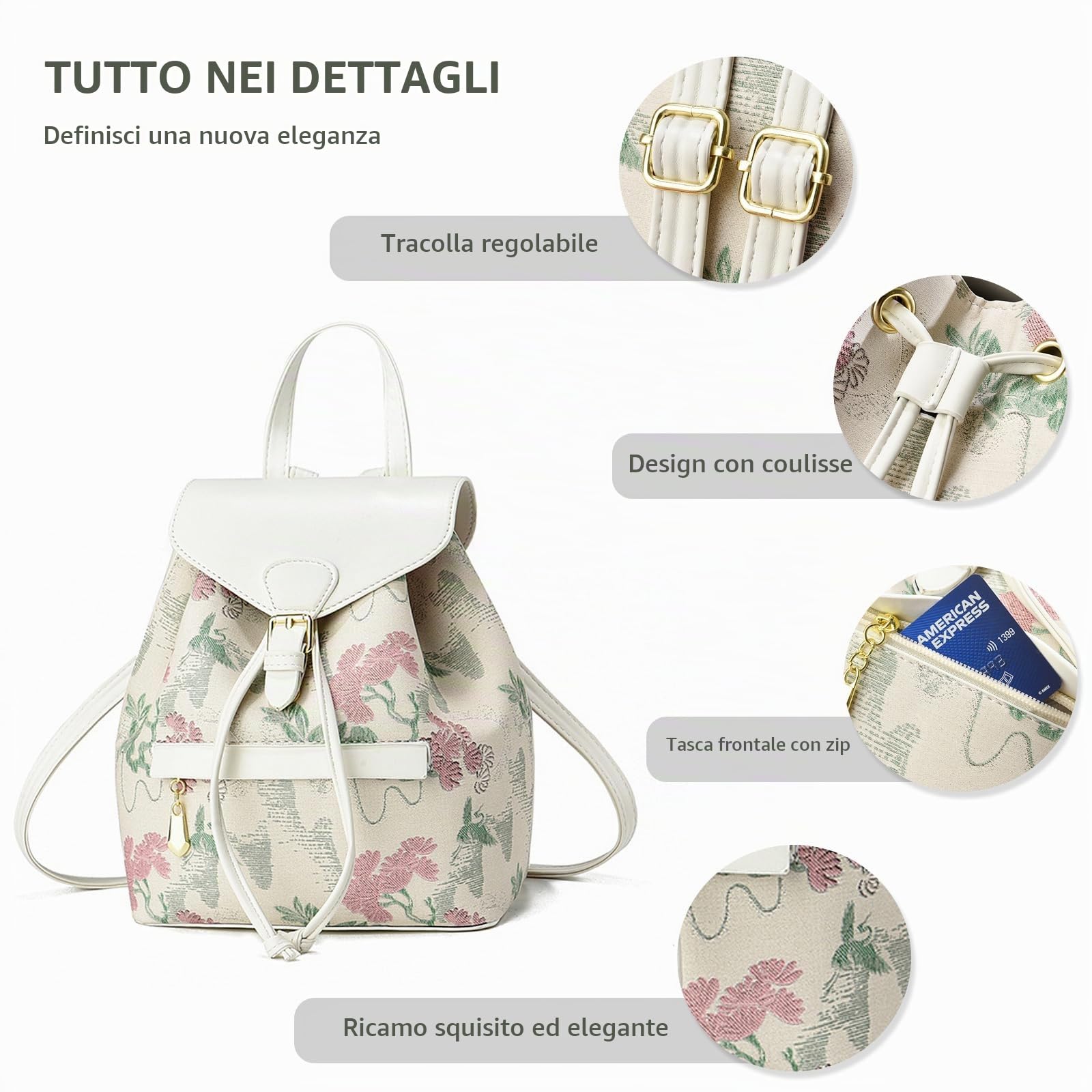 NICOLE & DORIS Zaino da Donna Piccolo Zainetto Elegante Borsa Zaino Mini con Stampa Zaino Antifurto Pelle PU Daypack Zainetti Fiori per Scuola Uscire Viaggi Viola