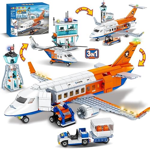 Miniatura 1 de HOGOKIDS City Passenger - Juego de construcción de avión de pasajeros  697 piezas STEM 3 en 1 de avión de pasajeros de aeropuerto, juguete de bloque