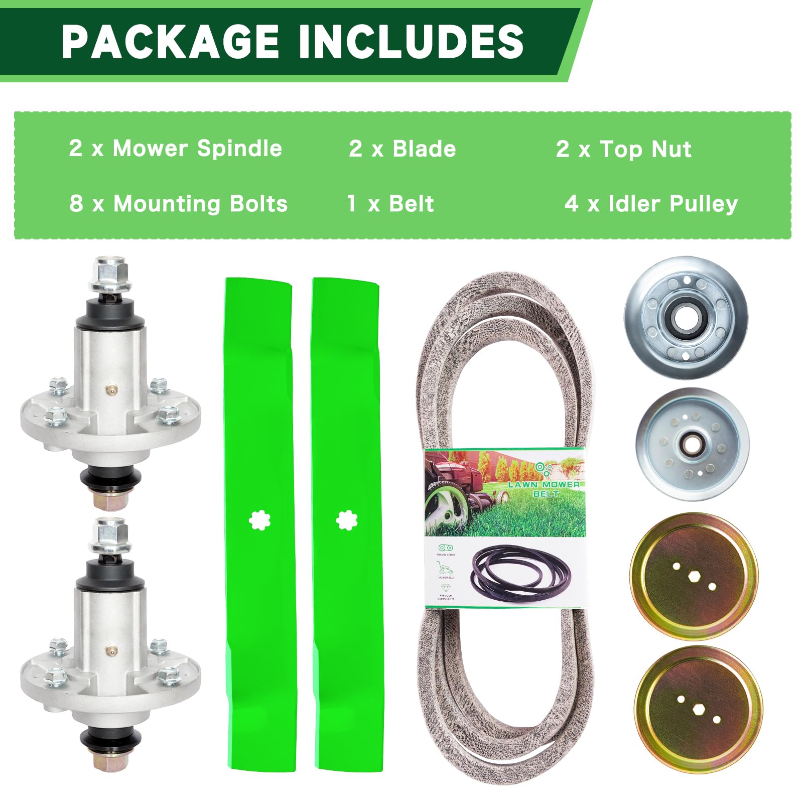 Kit de reconstrucción de cubierta de 42 pulgadas para LA135 102 105 115 125 135 D100 D105 D110 D120 D130 LA100 incluye 2 husillos GY21098 2 AM137328 Blade 1 GY2000 67 1 GY22082 1 GX20367 GX20367 Polea