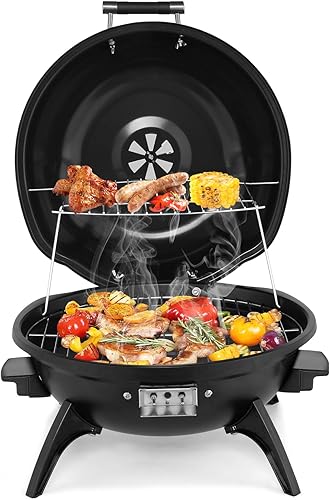 ROVSUN Parrilla eléctrica de mesa de 1600 W con control de temperatura, parrilla de acero inoxidable 304 negra con diseño de doble capa, portátil y