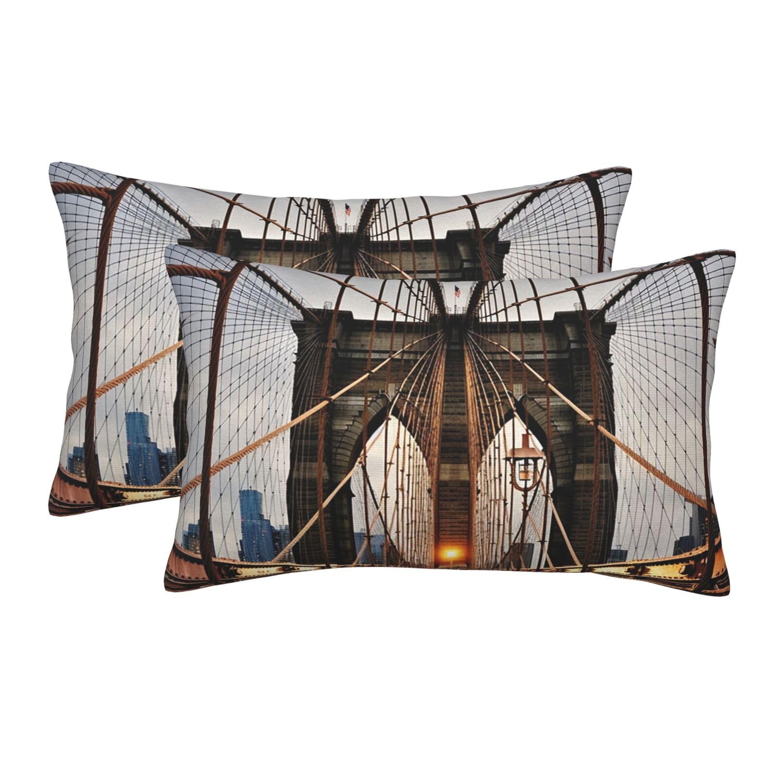 2 Pack Standard Size Pillow Cases for Hair and Skin Soft Breathable Pillow Case Covers with Hidden Zipper Photo of Brooklyn Bridge Pillowcase 16"x24" Pillow Cover for Sleeping Gift