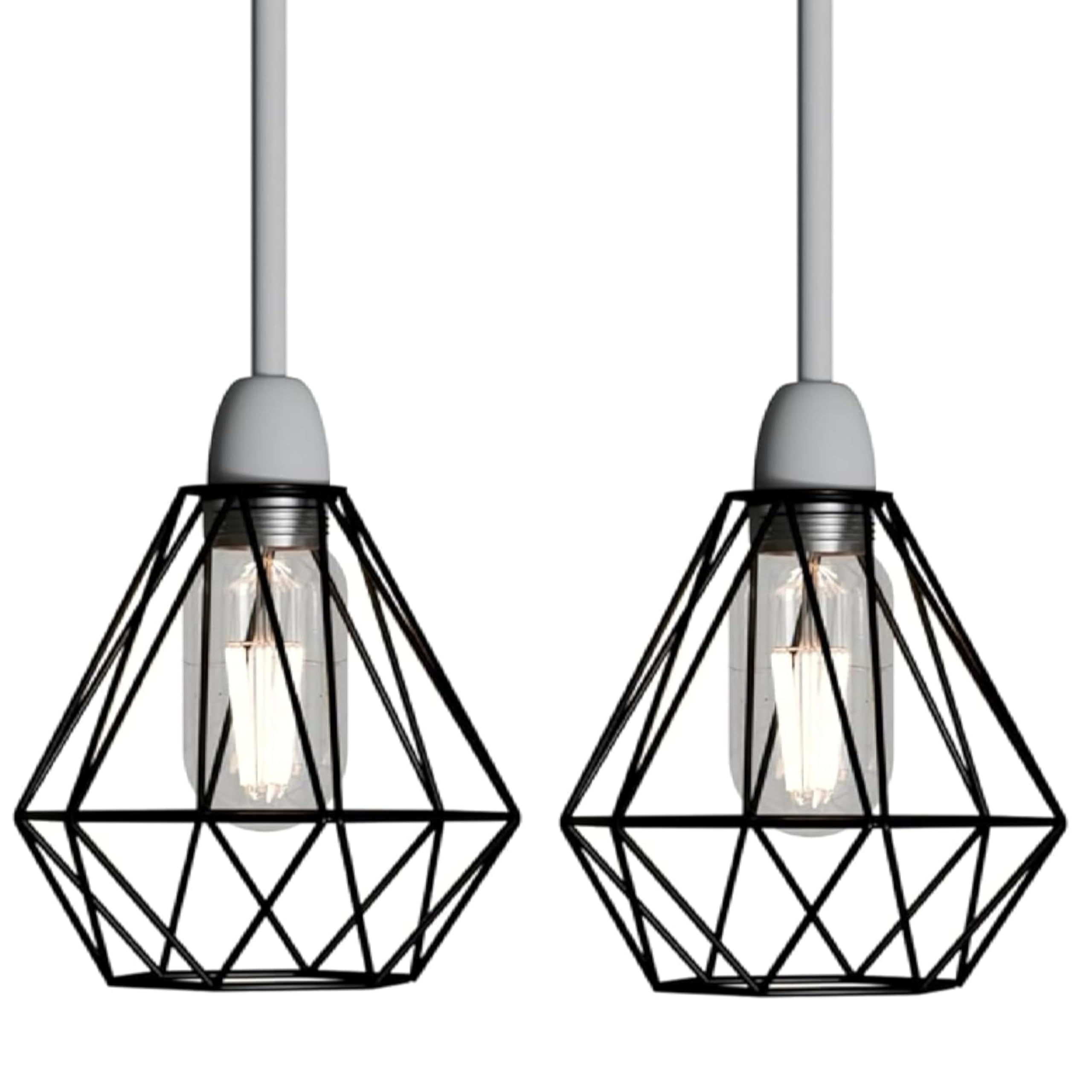 Set of 2 Vintage Ceiling Pendant Light Fitting, 20cm Geometric Cage E27 Industrial Hanging Light Fixture Metal Chandelier Lamp Shade for Bedroom Living Room Dining Room
