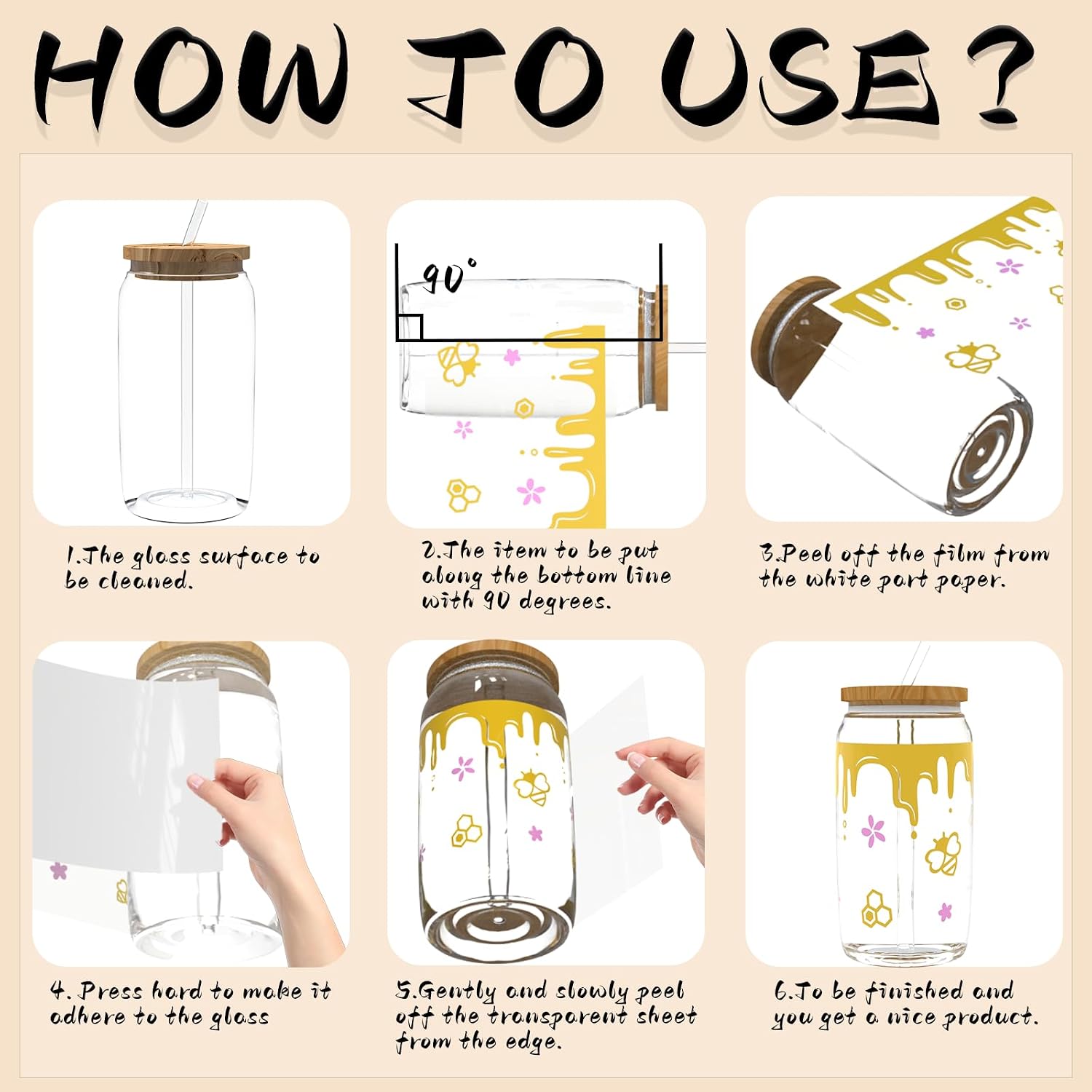 24pcs Cute Bees UV DTF Cup Wrap,UV DTF Cup Wraps for 16 oz,Glasses,Tables,Chairs,Computers,High Viscosity UV DTF Transfer Paper