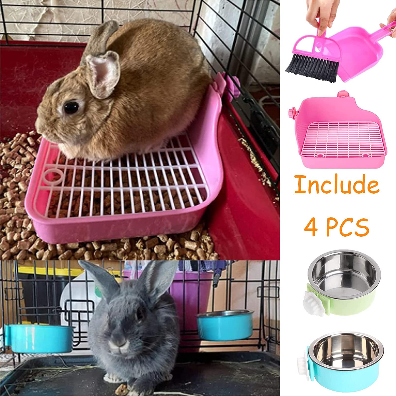 PINVNBY Lettiera per coniglio, lettiera angolare per piccoli animali domestici, da appendere, per animali domestici, vasino, WC, per conigli, porcellini d'India (rosa)