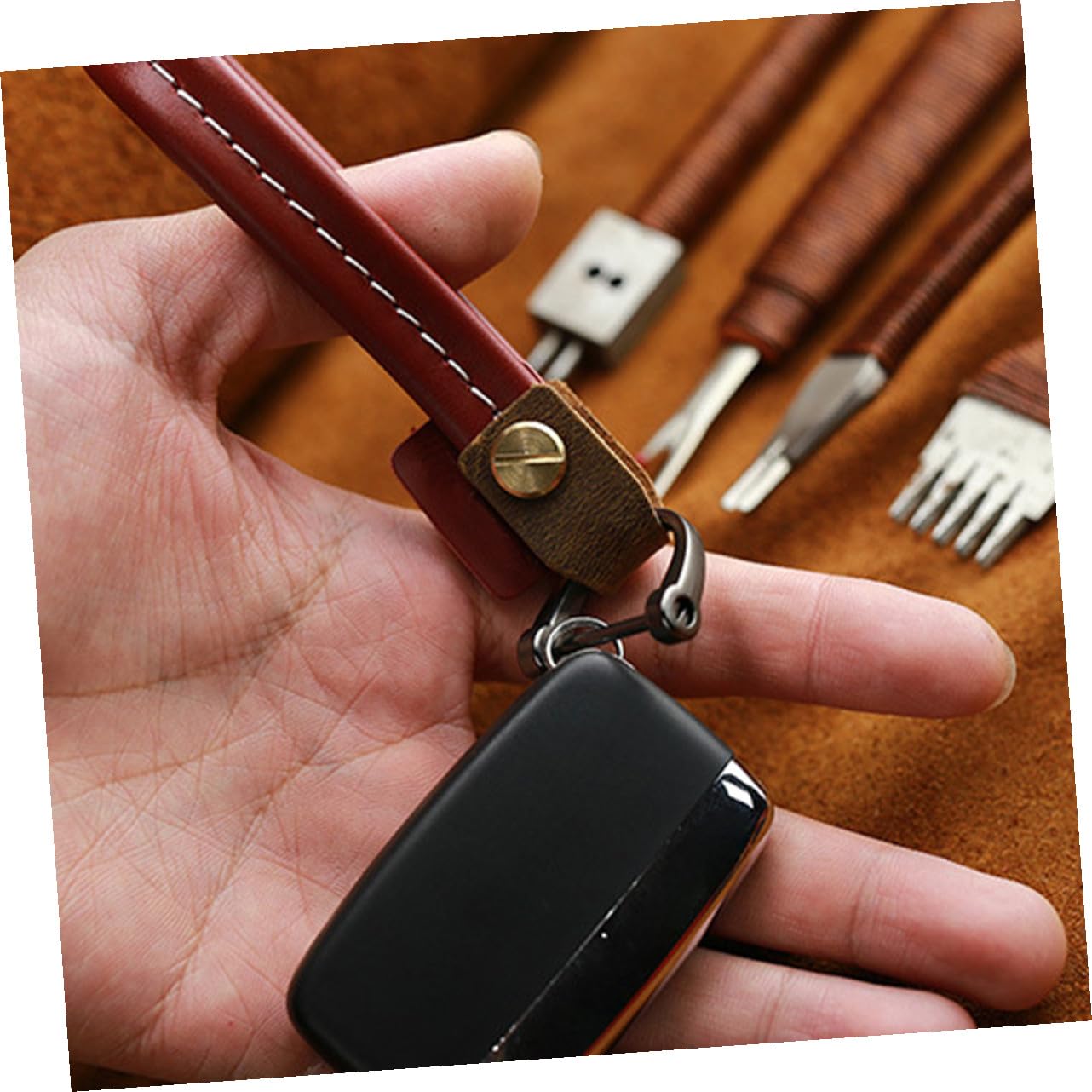 CALLARON 2St Vintage Leder Schlüsselanhänger Kamera-Lederband Auto-Schlüsselanhänger Schlüsselanhänger für Männer Schlüsselanhänger am Handgelenk ID-Karten-Schlüsselband Einfach Armband