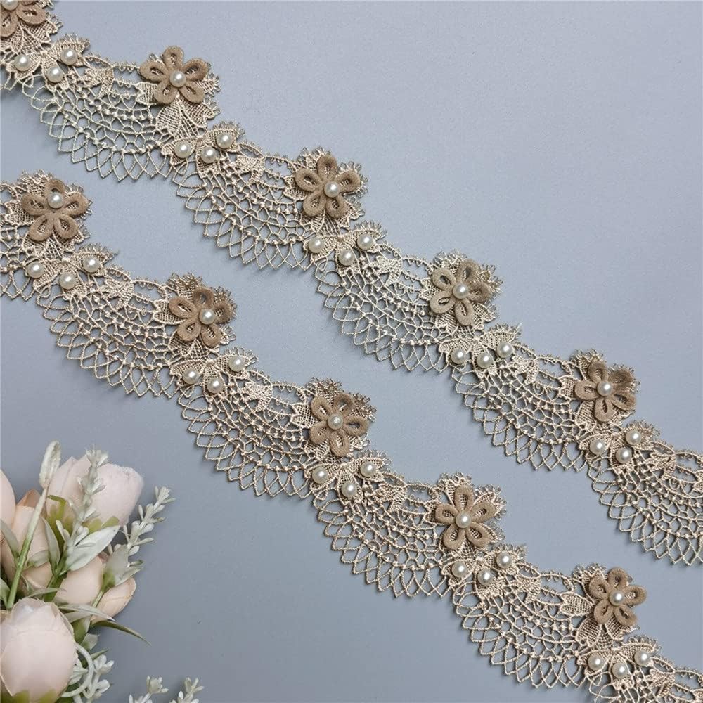 2 Yards Gold Flower Pearl Lace Edge Trim Ribbon 1.77" Width Vintage Style Edging Trimmings Fabric Embroidered Applique Sewing Craft Wedding Dress Embellishment DIY Cards Hats Clothes Embroidery