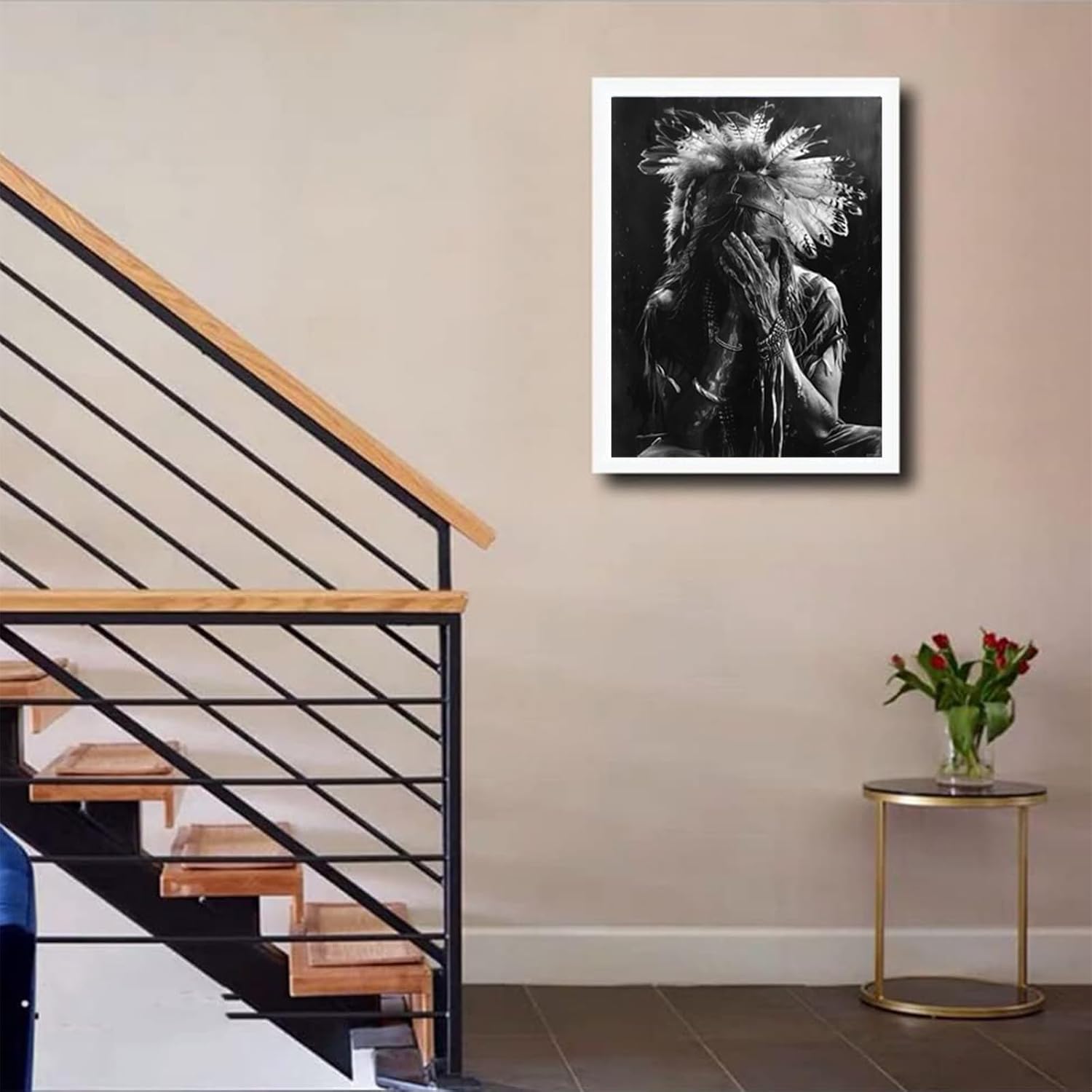 EATUKYIC American Native Indian Man Black and White 5D Diamond Art Painting for Adults Full Drill Round Diamond Paint by Number Kits for Beginners Gems Cross Stitch for Wall Decor 12x16 inch
