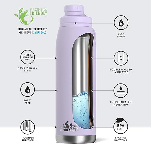 B09M7GW5WS_image_3 Hydrapeak Botella de agua aislada de 40 onzas con tapa para beber, a prueba de fugas y derrames, doble pared aislada al vacío, botellas de agua de