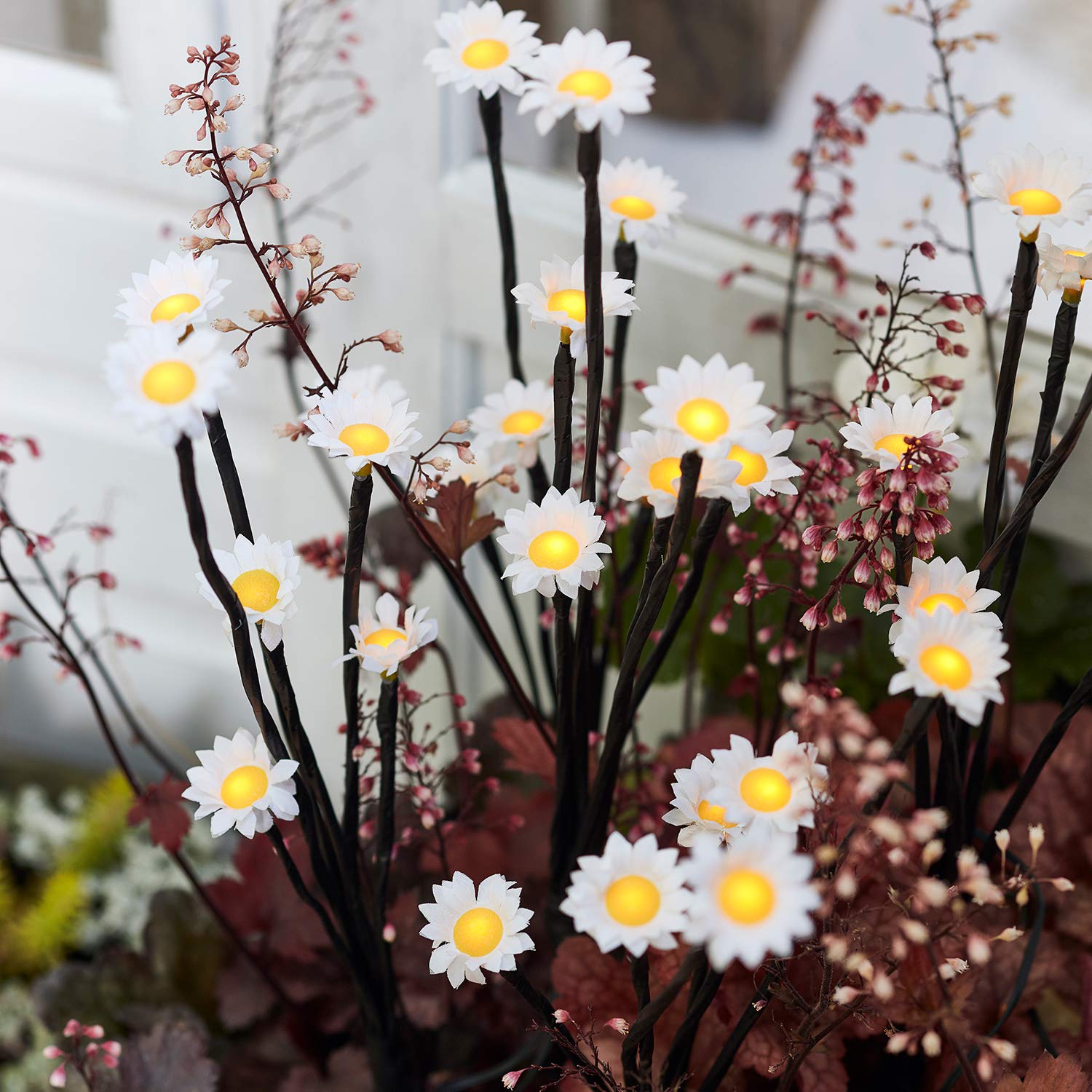 Lights4fun Set of 5 Solar Powered Daisy Flower Outdoor IP44 Waterproof Decorative Garden Pathway Warm White LED Stake Lights