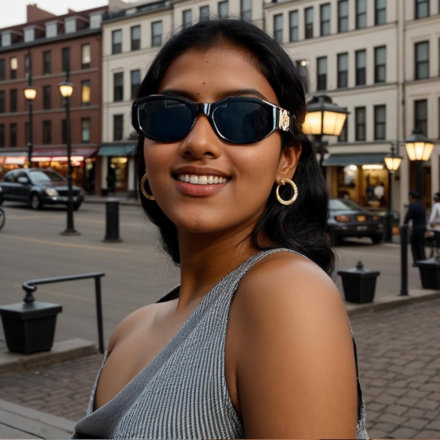 Vintage 90s Small Rectangle Sunglasses, Trendy Narrow Square Shades for Women and Men, UV Protection - Image 6