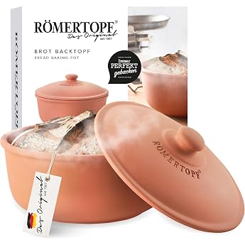 R&ouml;mertopf Bread Baking Pot Diameter 23 cm Bread Baking Mould Natural Clay | Base glazed, lid unglazed for swaths, for sourdou