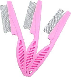 Flea Comb for Dogs and Cats, Metal Pet Lice Comb Fine Tooth Grooming Tool for Remove Anti Fleas and Flea Eggs(3pcs Pink)