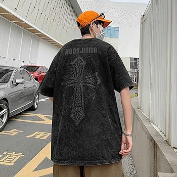 Men Y2K Gothic T-Shirt Dark Academia Cross Short Sleeve Tops