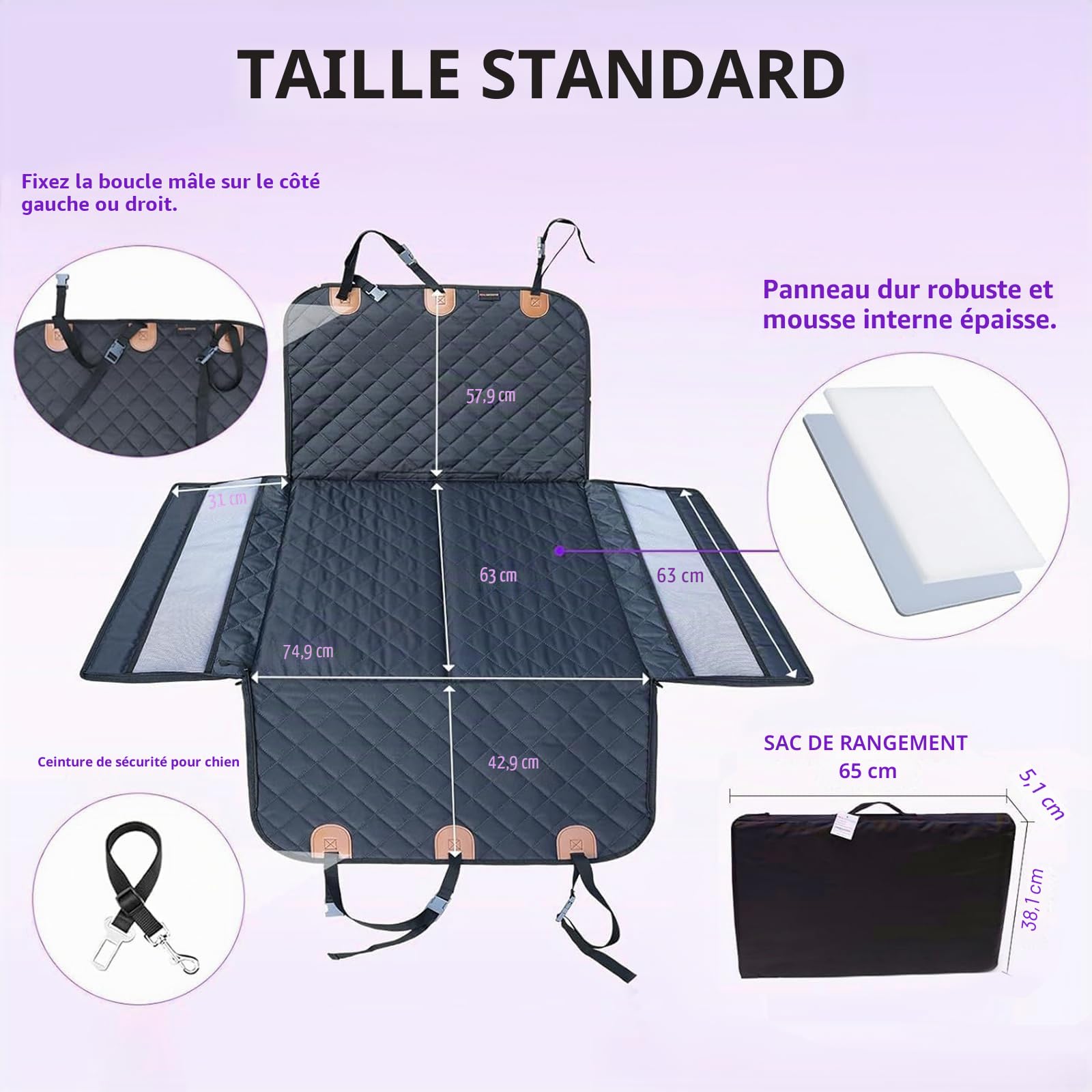 Siège Auto pour Chien Grand Format 73x53x53 cm – Panier Voiture Chien Sécurisé avec 4 Sangles – Pliable, Imperméable, Anti-Rayures – Convient Petits, Moyens et Grands Chiens Jusqu’à 50 kg
