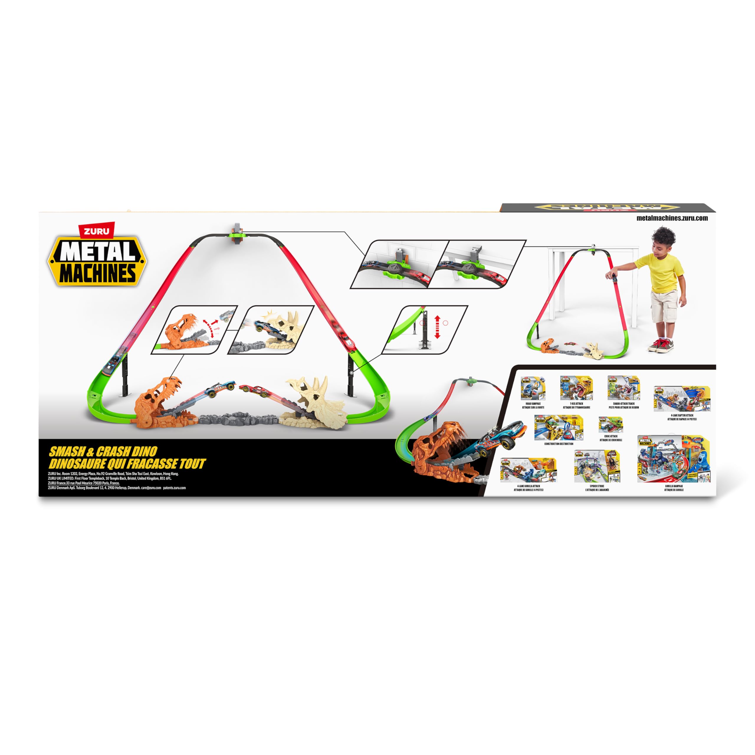 Metal Machines Smash and Crash Dino Playset by ZURU - Playset con pista costruibile con 2 auto Metal Machines, per bambini dai 4 anni in su