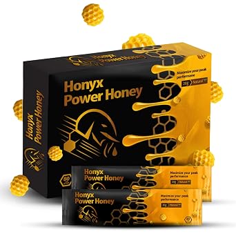 Honyx Honey Sticks 20g - Raw Organic Honey for Men with Black Ginger, Maca, Ginseng & Vitamin C - Travel Pack Individual Sticks  Box of 10