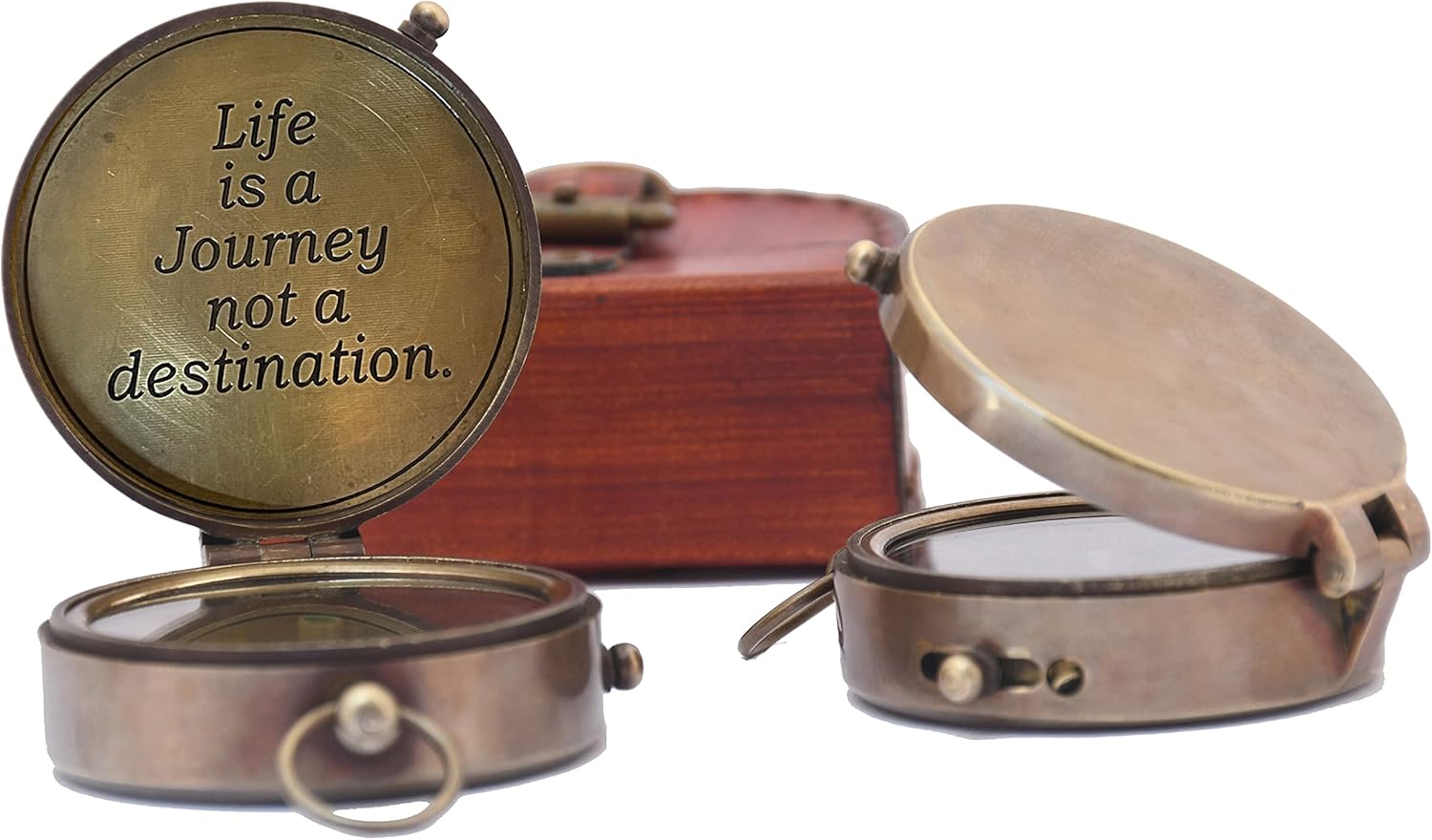 Personalized Inscription Antique Brass Compass Engraved with Leather Case Son Mom Children Gift Baptism Birthday Working Compass