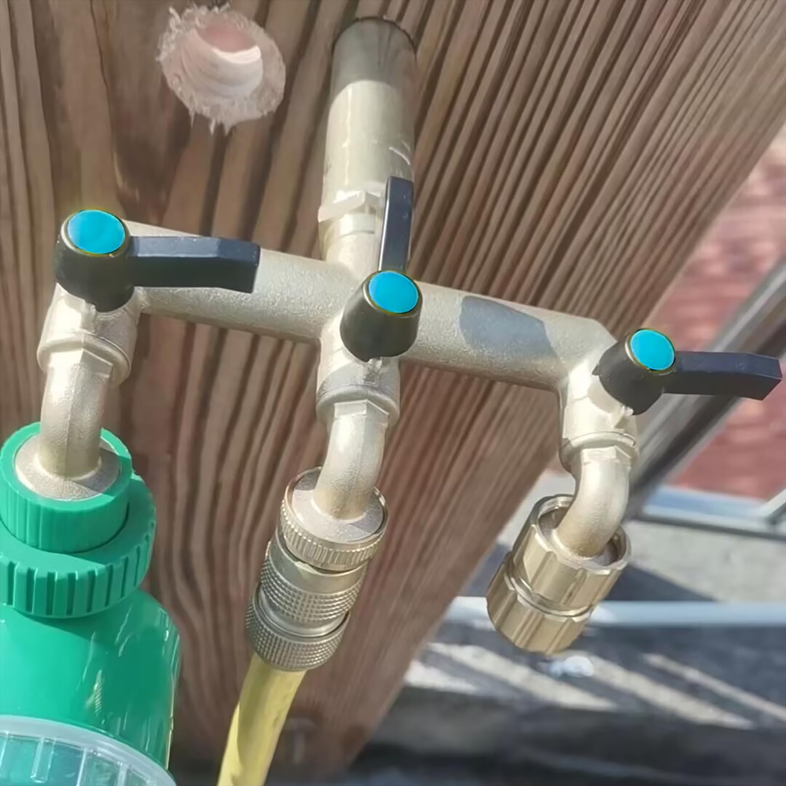 1/2 Zoll 3-Wege Auslaufhahn,Verlängerter Griff(Metall), Messing Wasserverteiler mit 3/4 Zoll BSP Gartenschlauch Wasserhahn-Anschluss, 3-Wege Wasserhahn für Waschmaschine, Regentonne