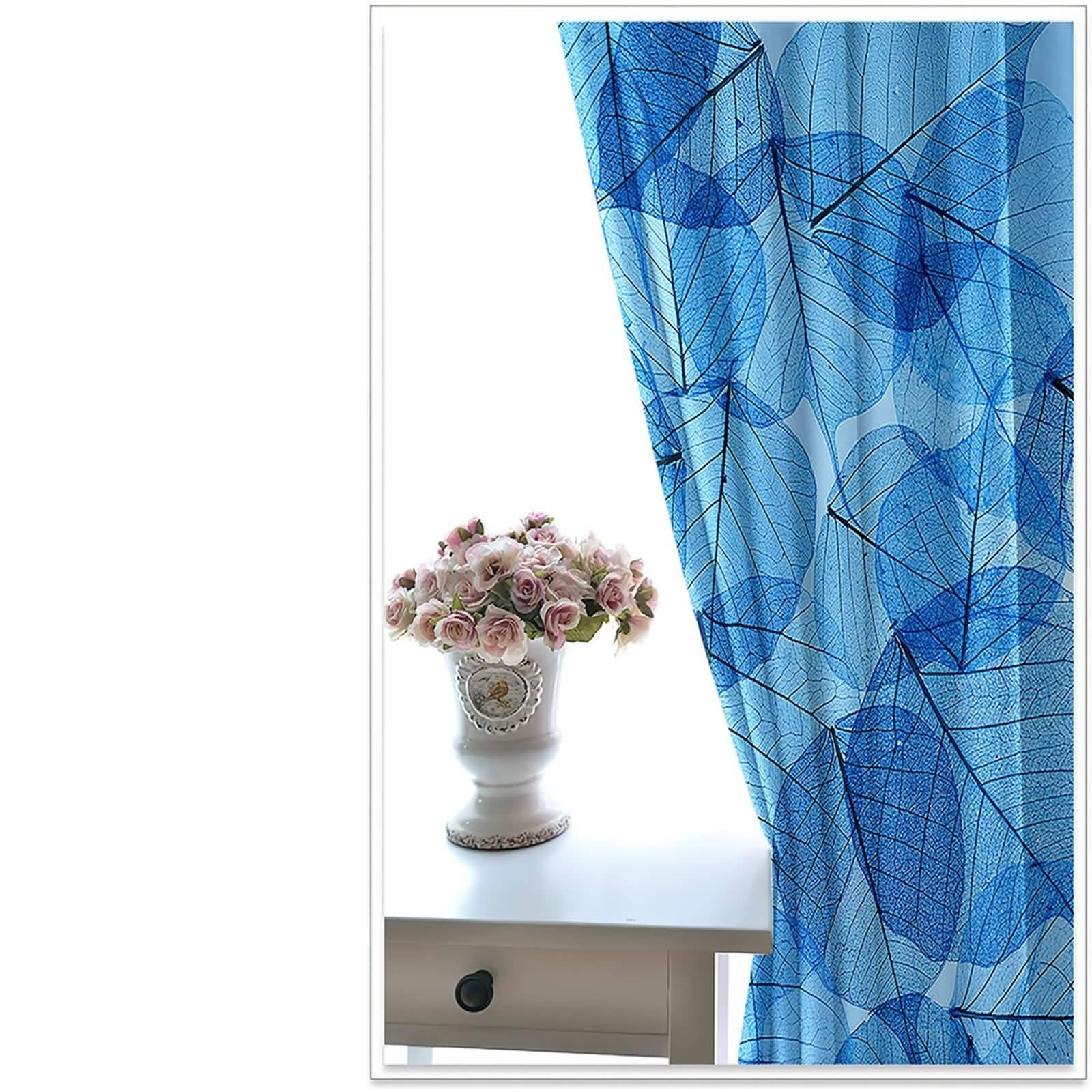 Blickdichter Vorhang mit Ösen, 86x183cm Blau Schwarz Blaue Blätter Verdunklungsvorhänge mit Ösen