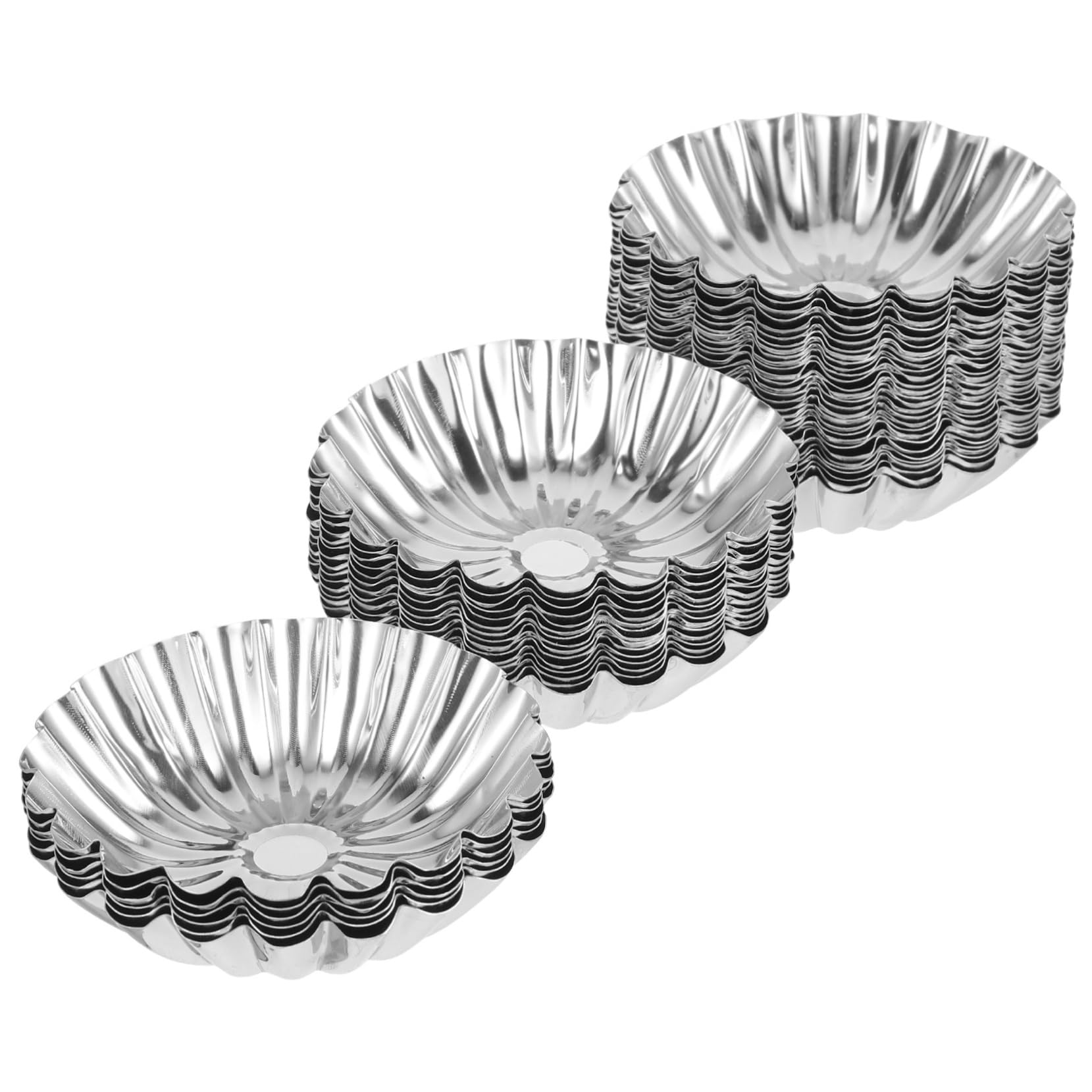 PRETYZOOM 50 Piezas Tartas de Huevo Inoxidable Reutilizables para Hornear Puddings Muffins y Tartas Decorativas