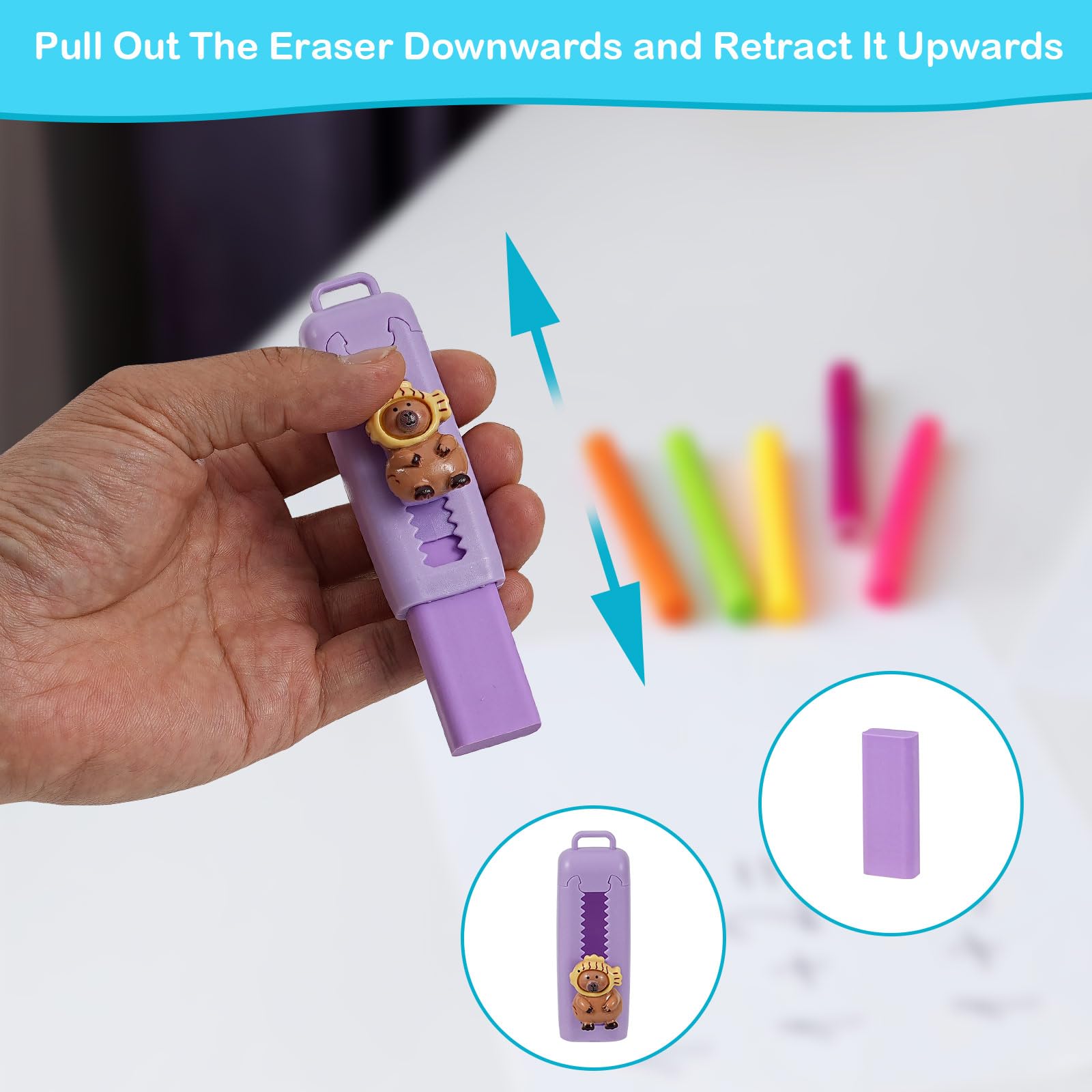 4pcs Retractable Capybara Rubbers, Cute Animal Eraser, Capybara Stationery, Sliding Push Pull Eraser - Image 3