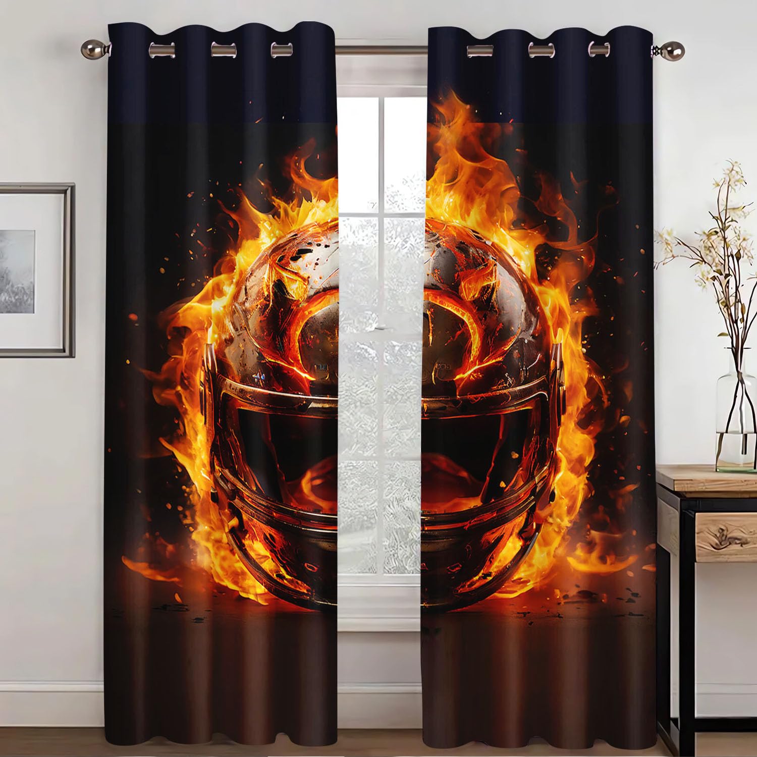 WEQEER Football Sports Field Curtains, Blue 3D Football Pattern Eyelets Curtains, Colourful Football Children's Blackout Curtain, Boys Curtains for Bedroom (1.183 x 160 cm (2 x 91 x 160 cm))
