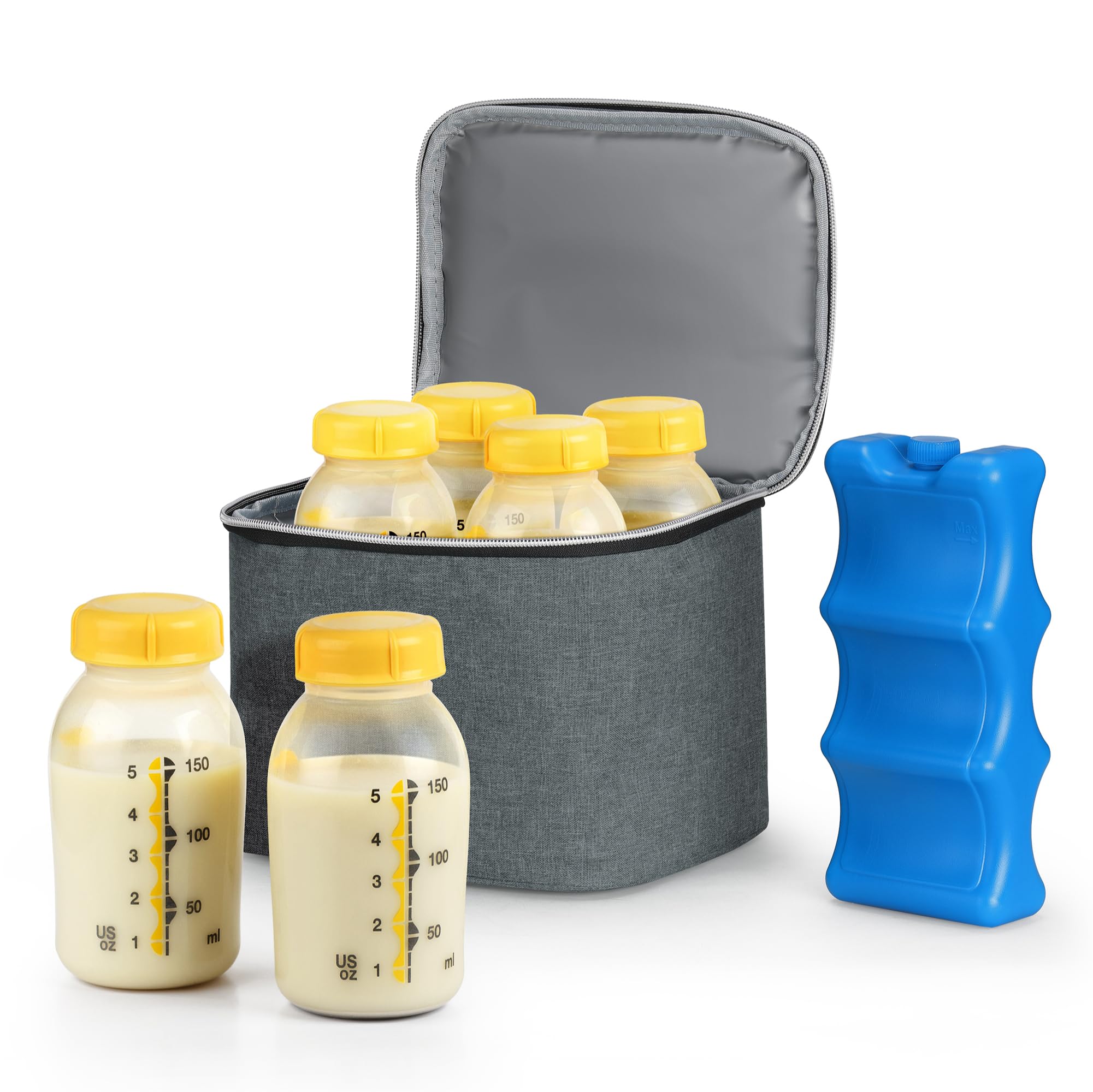 Navaris Borsa Termica per Latte Materno - Porta Pappa Termico Neonati - Borsa Termica Biberon per 6 Bottiglie - Isolamento Termico Latte Fresco - Grigio