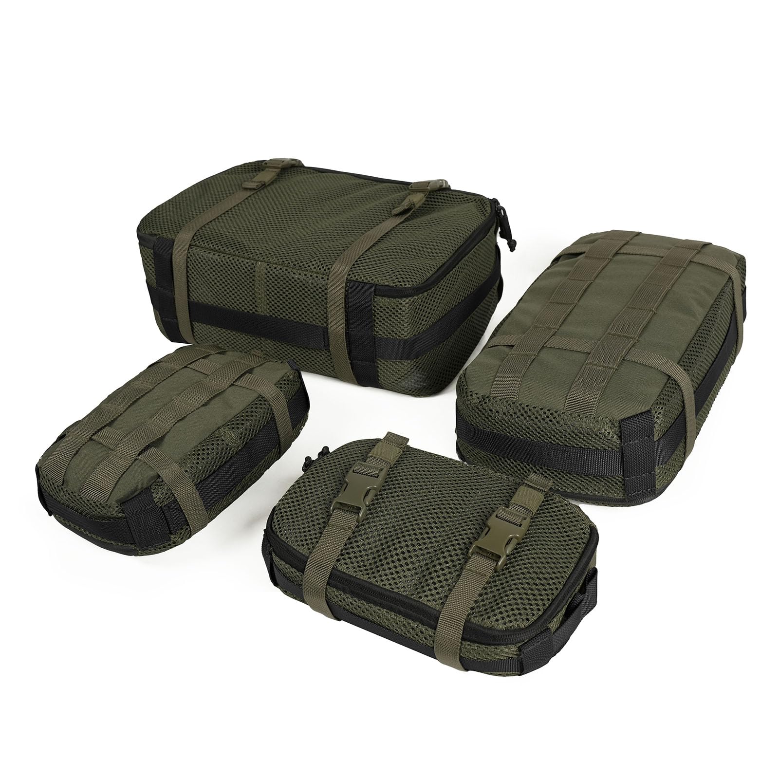 4 Set Tactical Packing Cubes Compressible Mesh Duffle Storage Bag,Portable EDC Molle Pouch Organizer., Od Green, Military, Outdoor, Utility