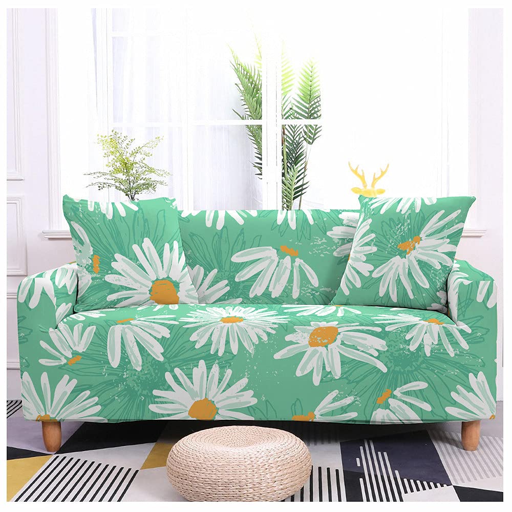 Housse de canapé extensible fleur de marguerite universelle avec housse de coussin