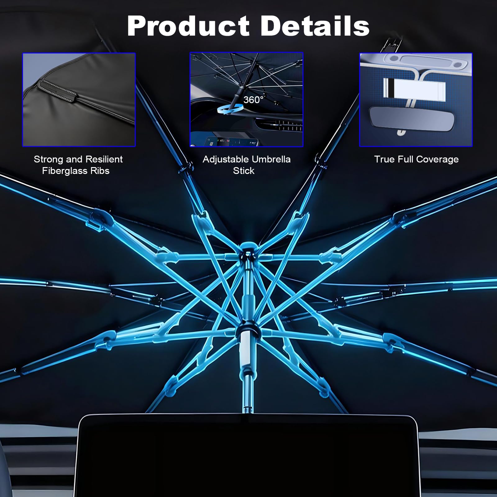 Pare-Soleil de Pare-Brise Type Parapluie – Compatible avec Au.di A4 Imported 2019-2025 Sunshade,Pare-Soleil Pliable et Protecteur – Bloque Les UV et maintient Votre Voiture au Frais