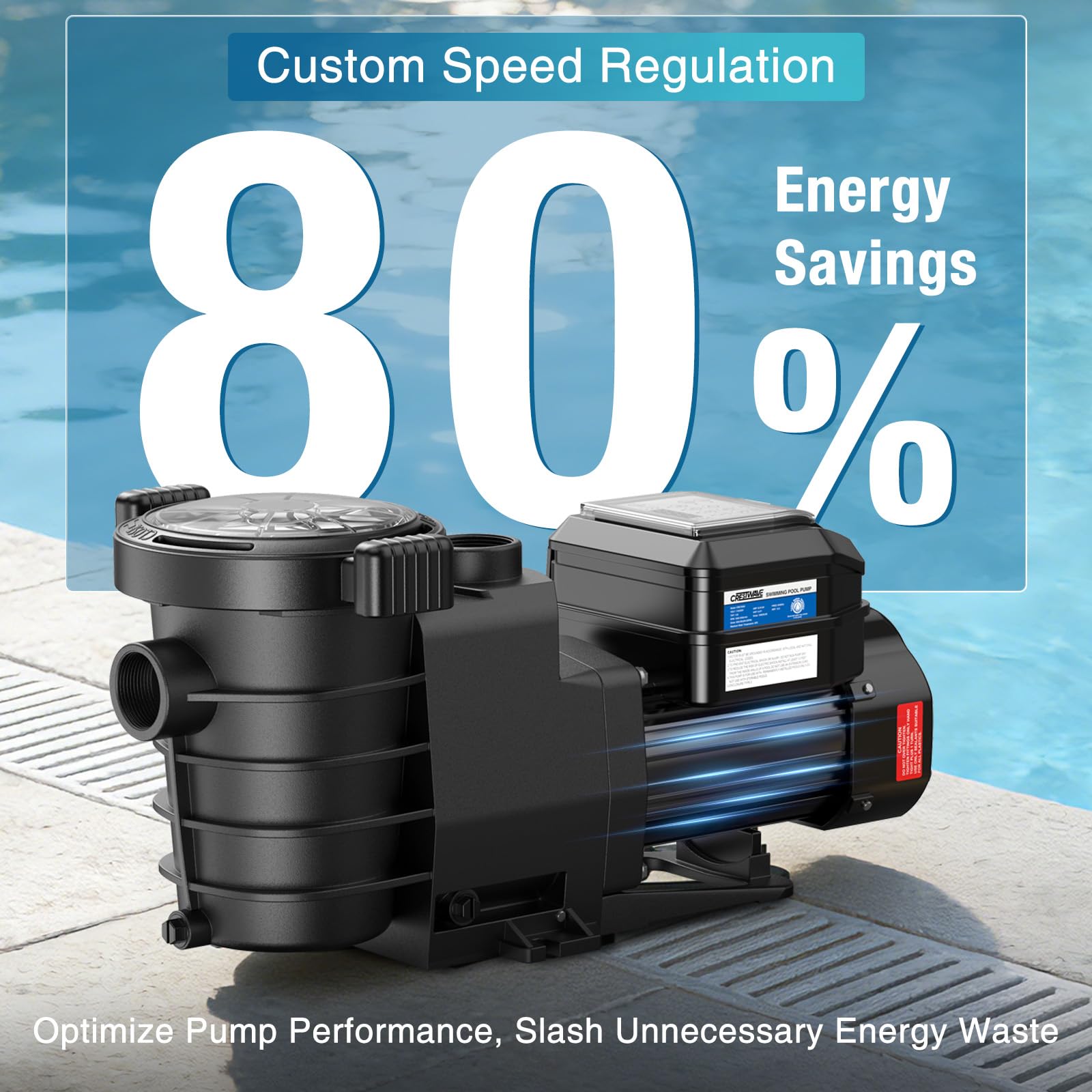 CrestWave Bomba de piscina de velocidad variable, control de Samrt, cesta de filtro grande, eficiencia energética, alto flujo, ideal para piscinas enterradas, spas, bomba de piscina de 1.5 HP con