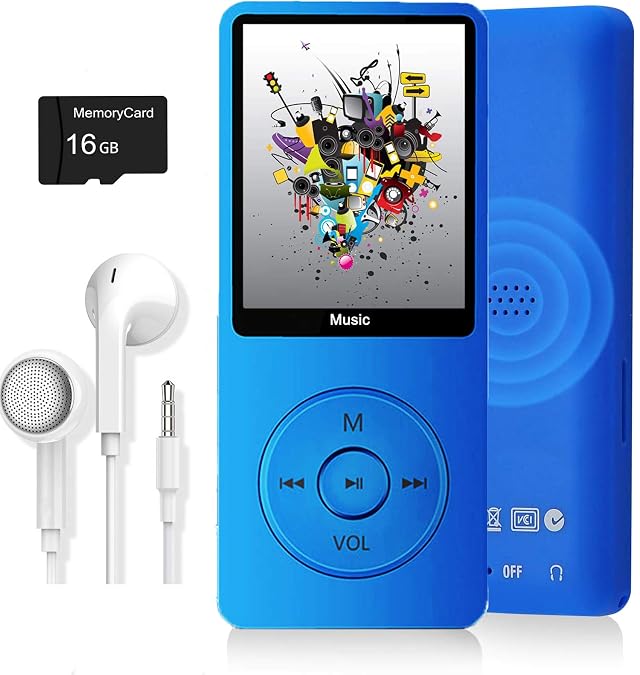 MP3 Player Music Player with 16GB Micro SD Card Build-in Speaker Photo Video Play FM Radio Voice Recorder