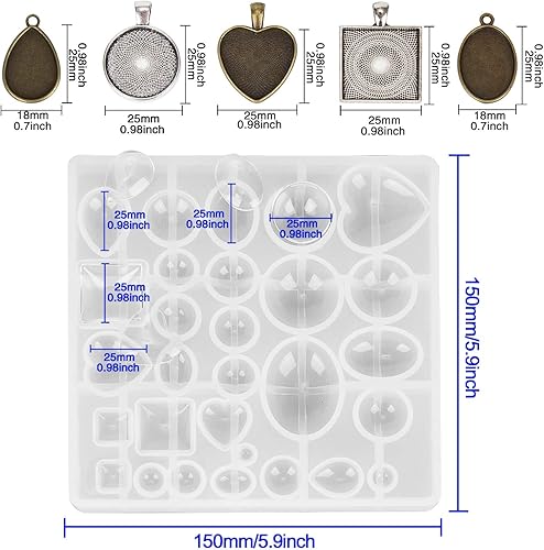 Miniatura 2 de HOMEIDOL Kit de moldes de joyería de resina para hacer bandejas colgantes con 30 colgantes de metal de 5 estilos y 1 molde de fundición de epoxi de